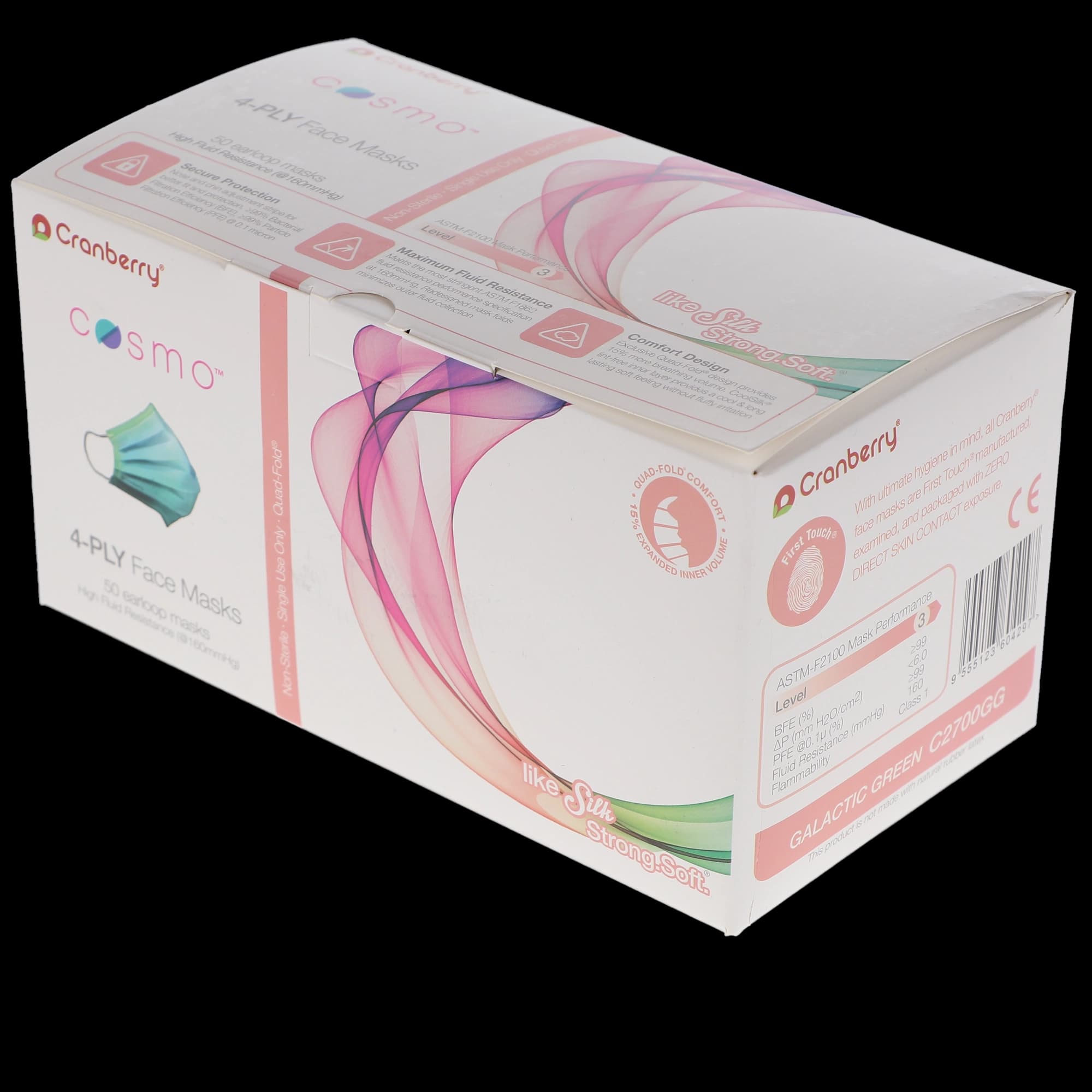 Cranberry Cosmo Procedure Face Mask, ASTM Level 3, 4-Ply, Earloop, Galactic Green, 50/Box, C2700GG thumbnail 14