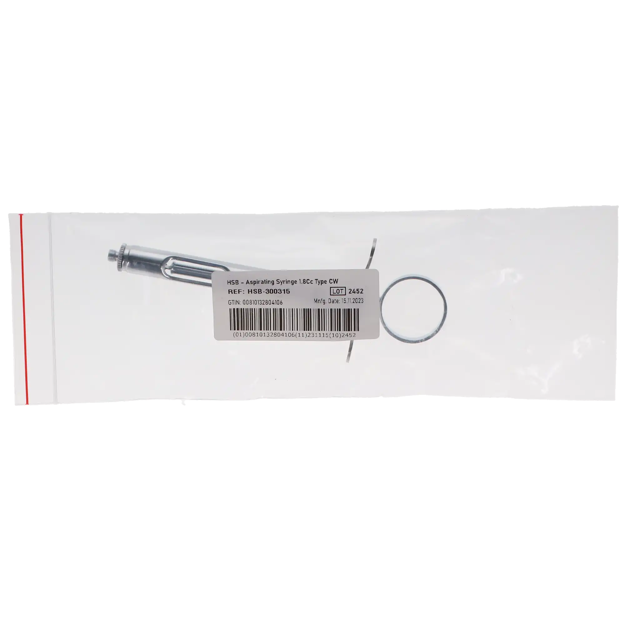 HSB Aspirating Syringe 1.8cc Type CW, Stainless Steel, 300315 thumbnail 4