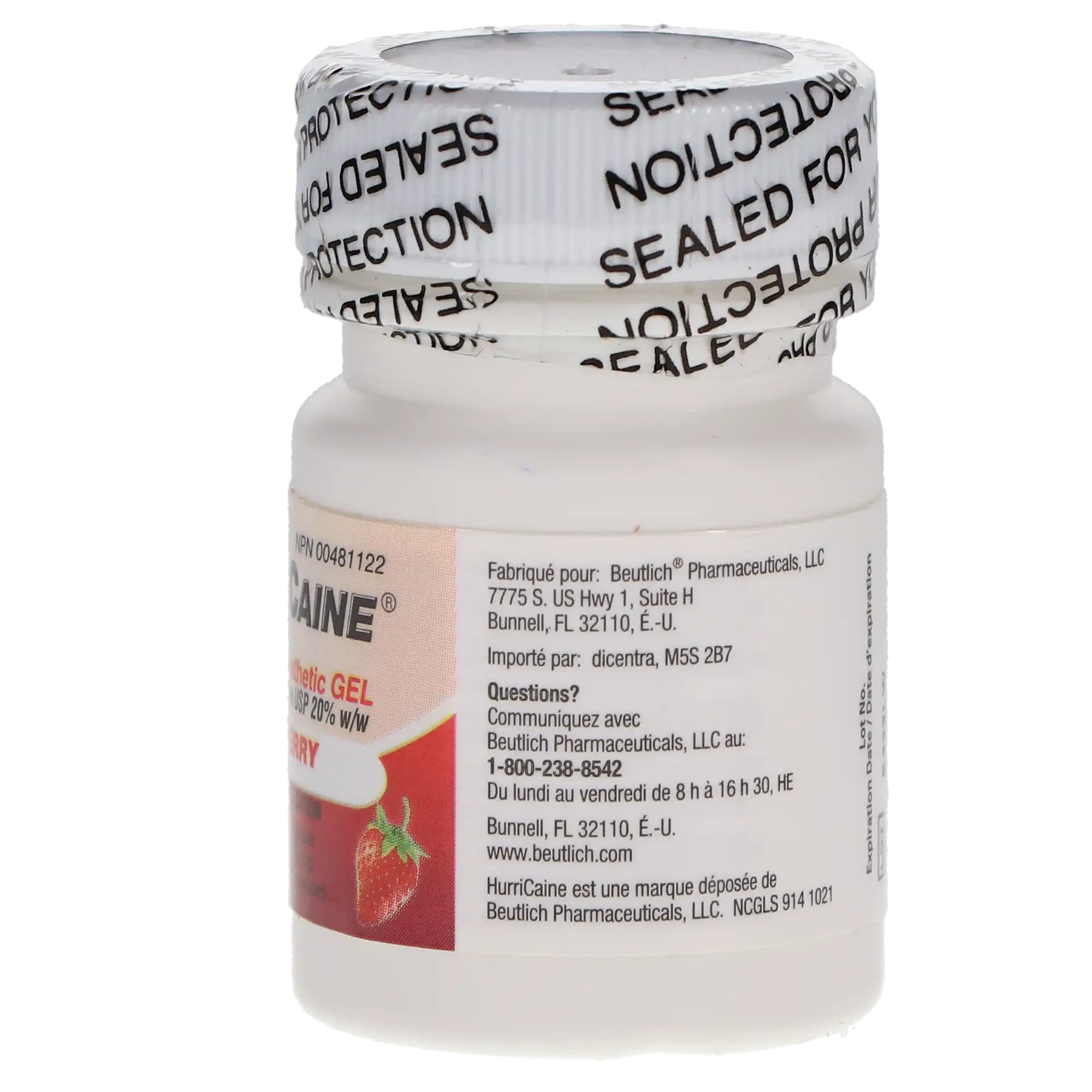 HurriCaine Topical Anesthetic Gel, 20% Benzocaine, Strawberry, 1 oz Jar, 0283-1016-31 - HurriCaine&reg; Gel - Strawberry - Image 1