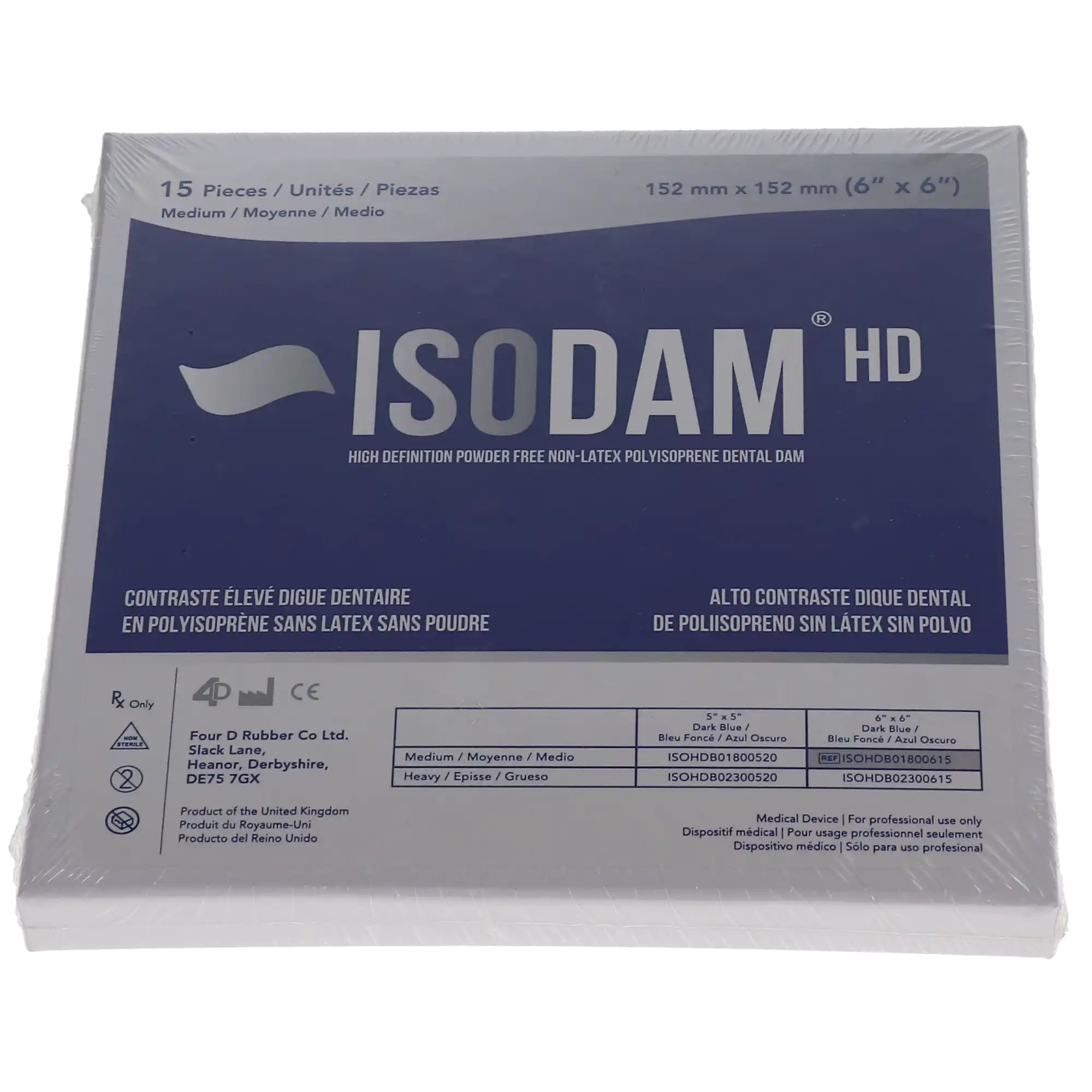 Isodam HD Polyisoprene Non-Latex Dental Dam, 6" x 6", Medium Gauge, Royal Blue, 15/Box, ISOHDB01800615 thumbnail 4