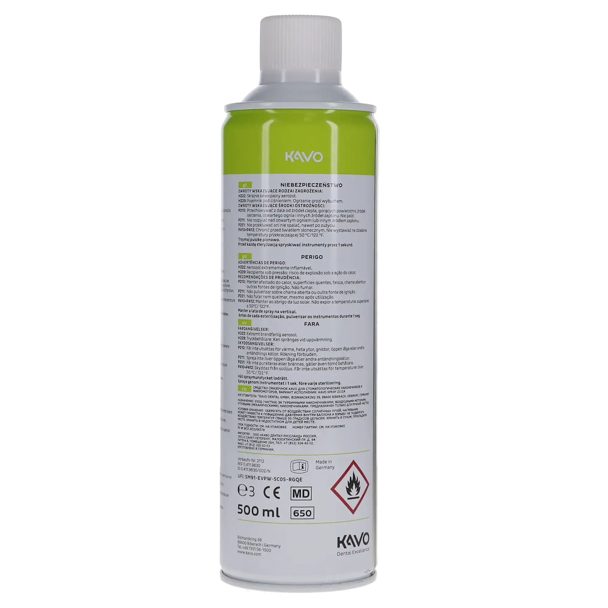 KaVo Universal Care Oil Spray, Without Nozzle, 500 ml, 1/Pk, 04119640 thumbnail 2