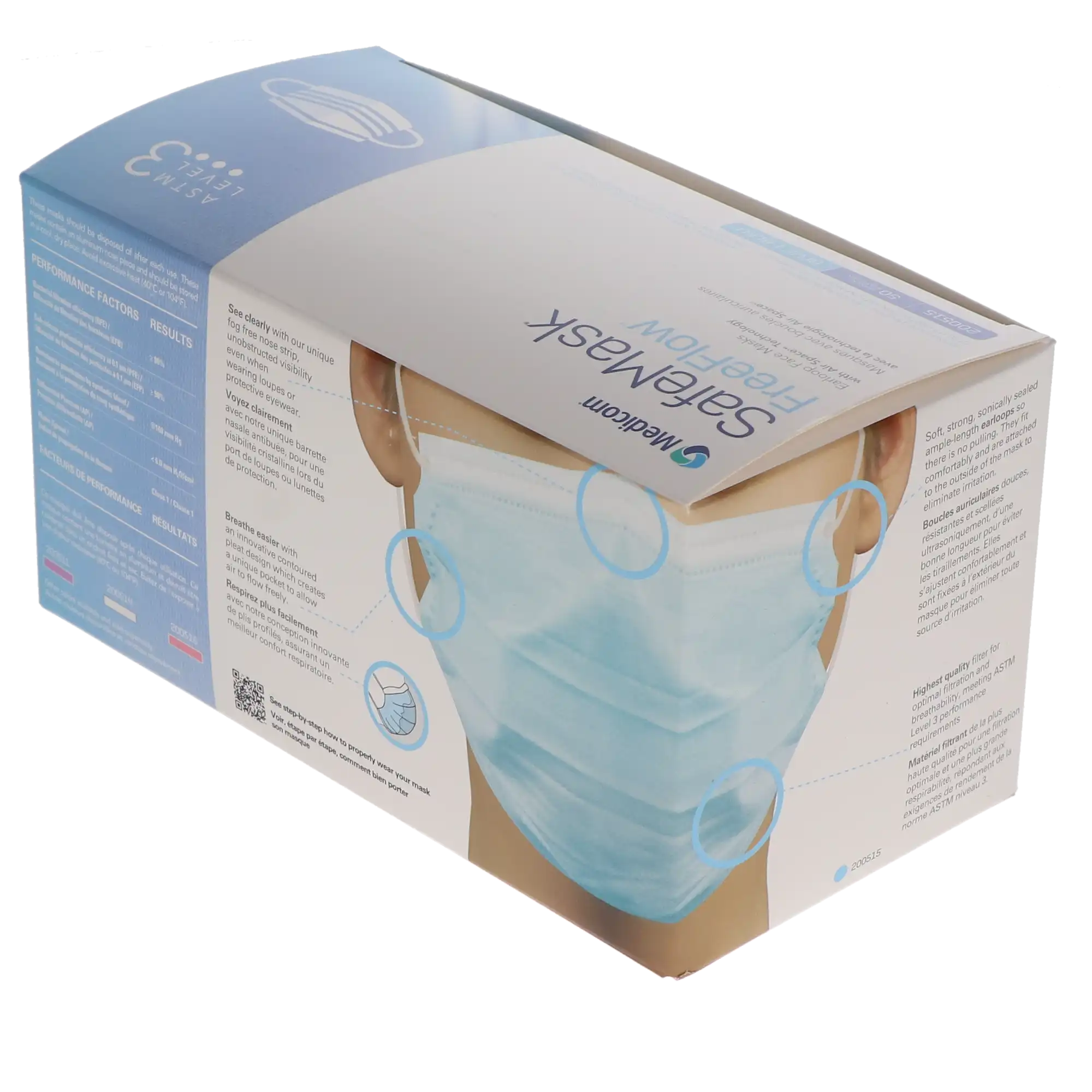 Medicom SafeMask FreeFlow Procedure Face Mask, ASTM Level 3, Blue, 50/Box, 200515 thumbnail 12