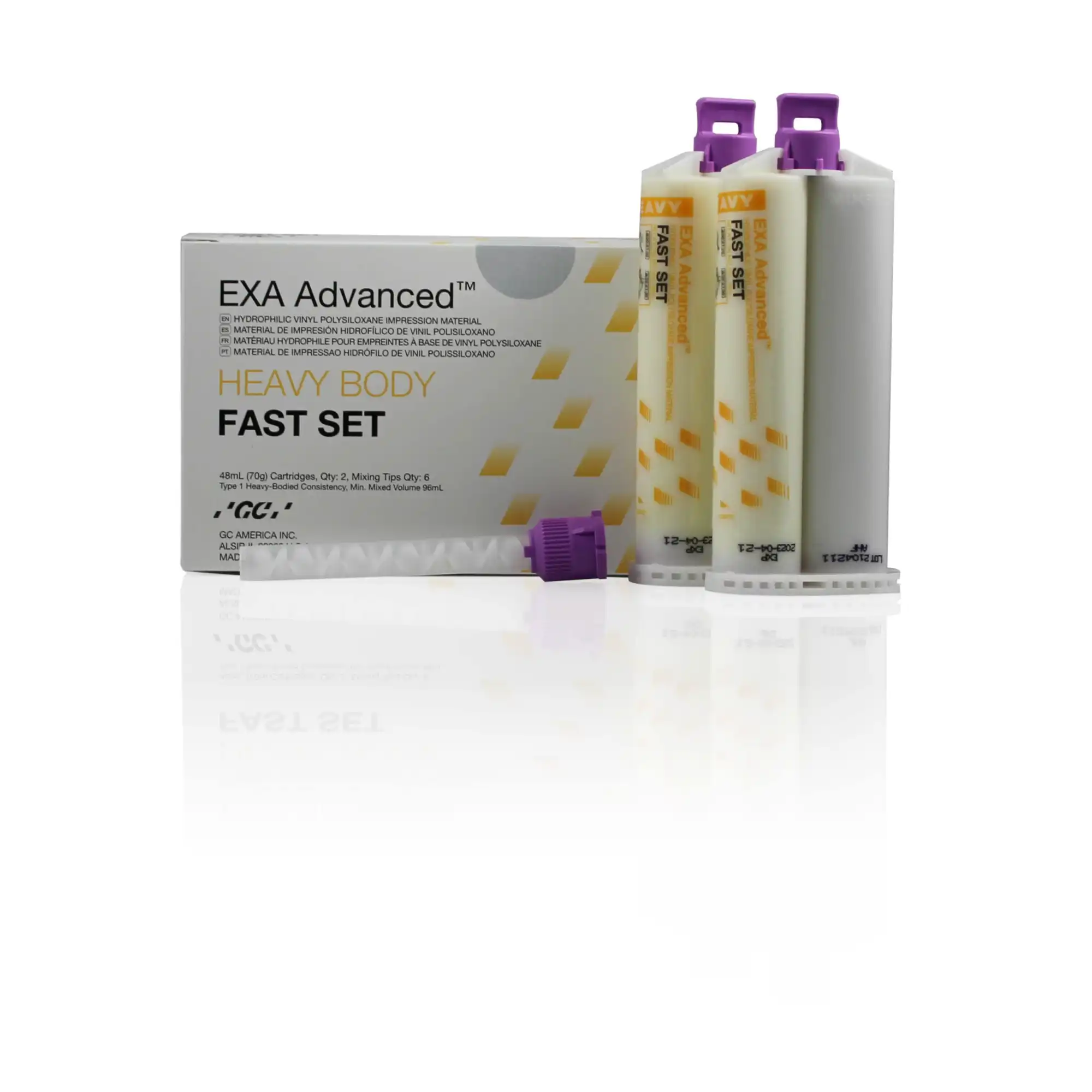 GC America EXA Advanced VPS Impression Material, Heavy Body, Fast Set, 2 x 48 mL Cartridges with 6 Mixing Tips, 137110 thumbnail 2