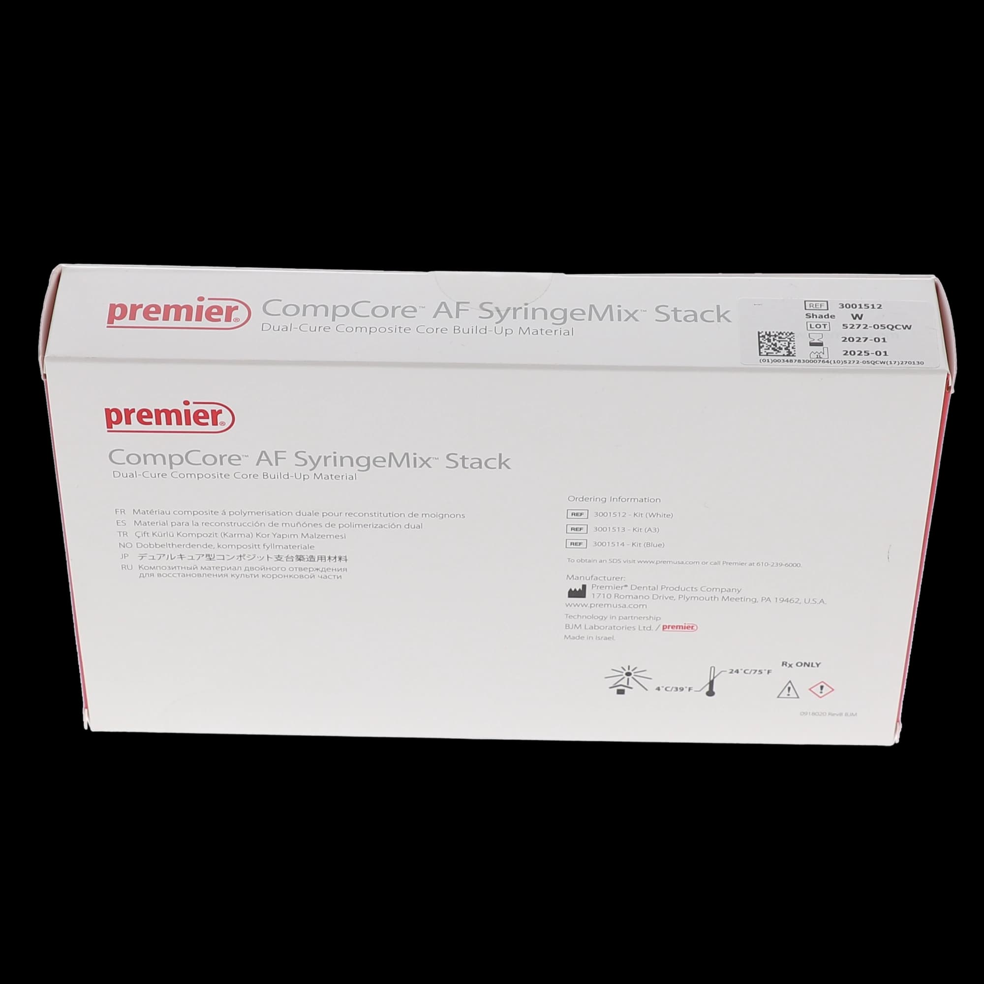 Premier CompCore AF SyringeMix STACK Dual-Cure Core Build-Up Material, White, Introductory Kit (2 x 9 g Syringes, 15 Mix Tips, 15 Standard & 10 Extra-Fine Intraoral Tips), #3001512 thumbnail 14