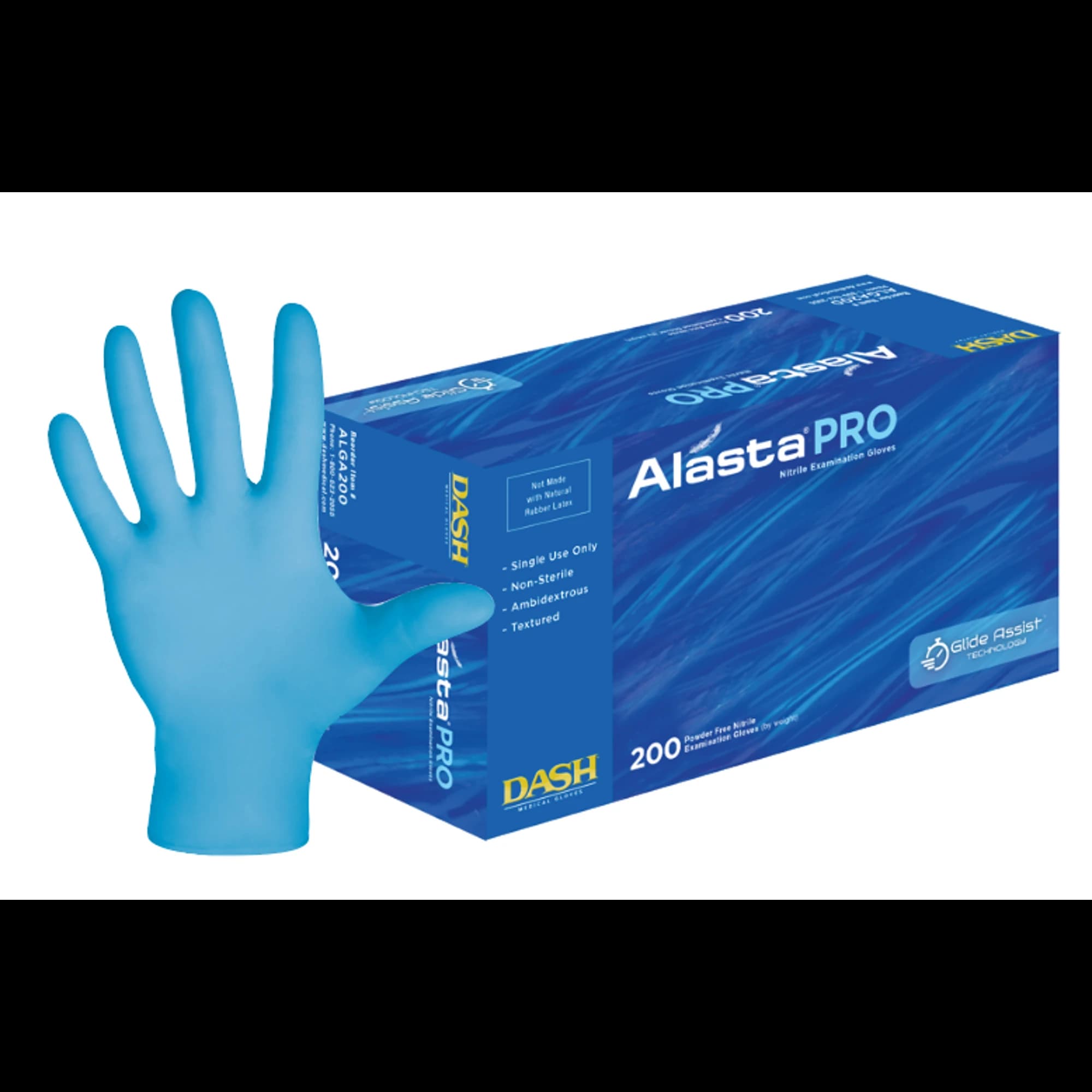 Alasta Pro Nitrile Examination Gloves, Powder-Free, Medium, Blue, 200/Box, ALGA200M - Alasta Pro Nitrile Examination Gloves Powder-Free Medium, 200/Box, ALGA200M - Image 1