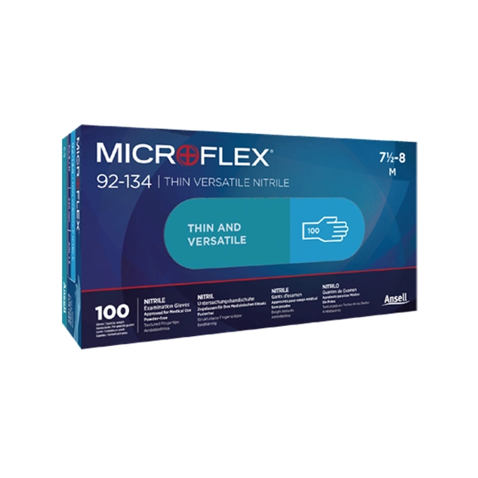 Ansell Microflex 92-134 Versatility Nitrile Exam Gloves, Powder Free, Non-Sterile, Textured Fingertips, Medium (7.5-8), Blue, 100/Box, 92134080 thumbnail 9