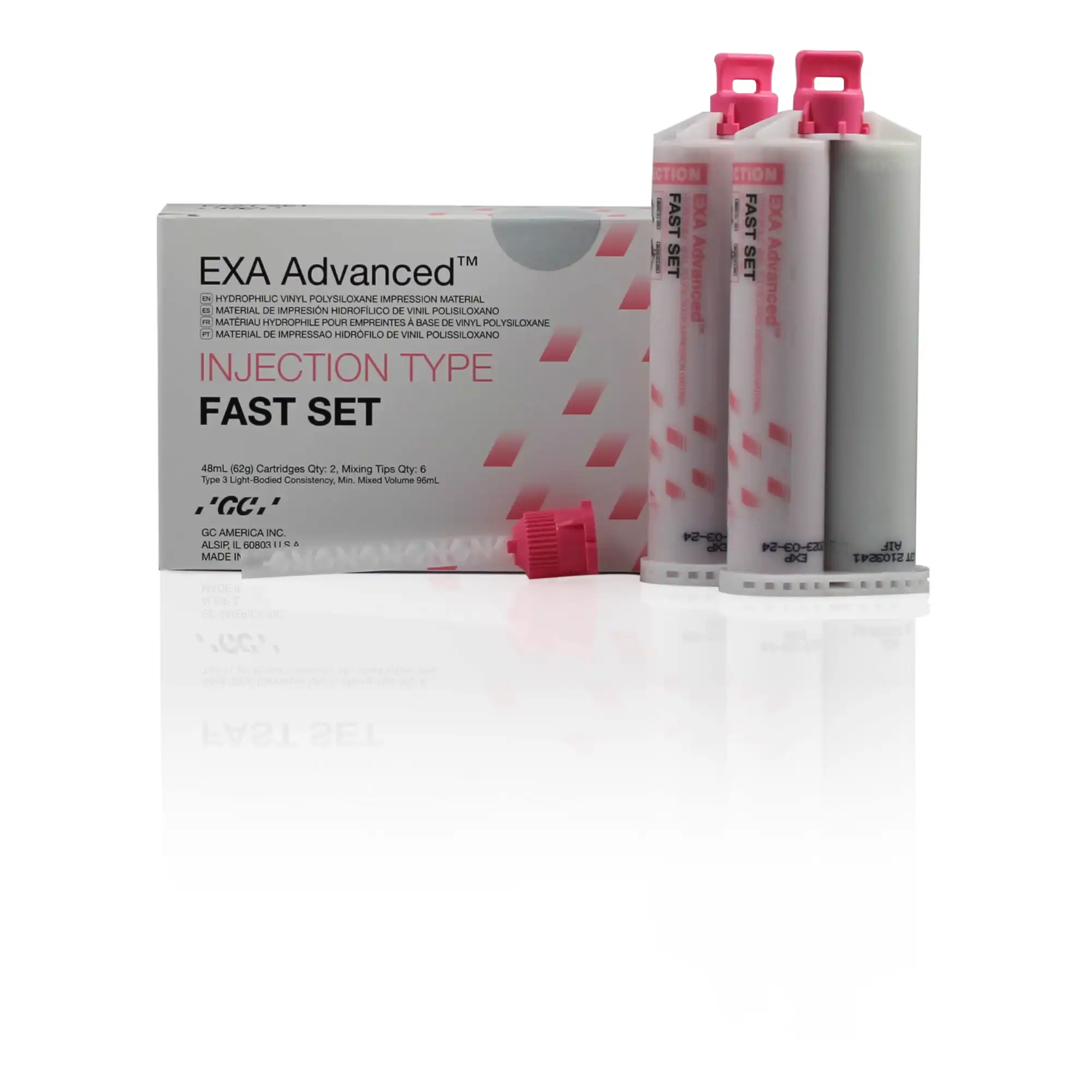 GC America EXA Advanced VPS Injection Fast Set Impression Material, 2 x 48 mL Cartridges with 6 Mixing Tips, 137113 thumbnail 2