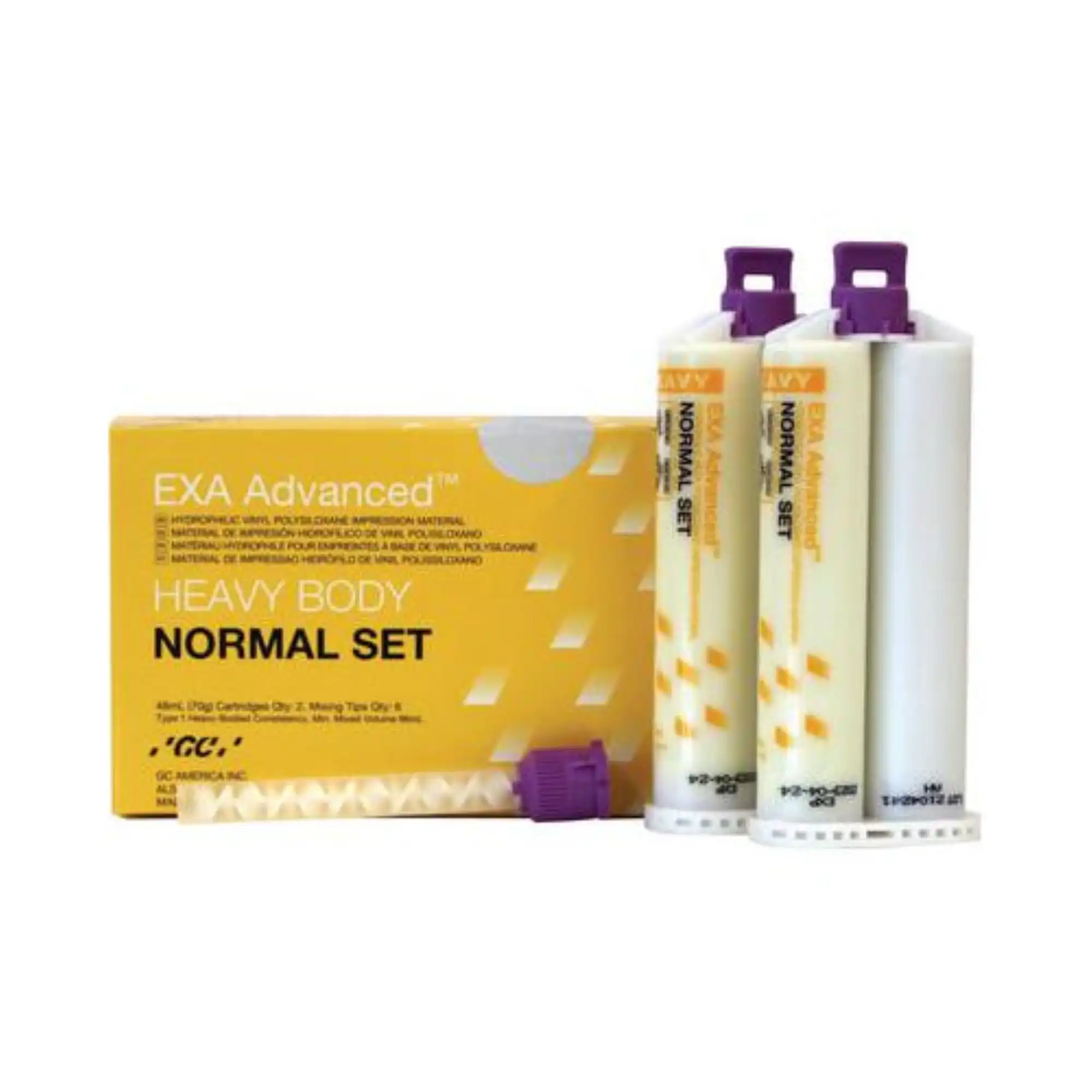 GC America EXA Advanced VPS Impression Material, Heavy Body, Normal Set, 2 x 48 mL Cartridges with 6 Mixing Tips, 137116 thumbnail 2