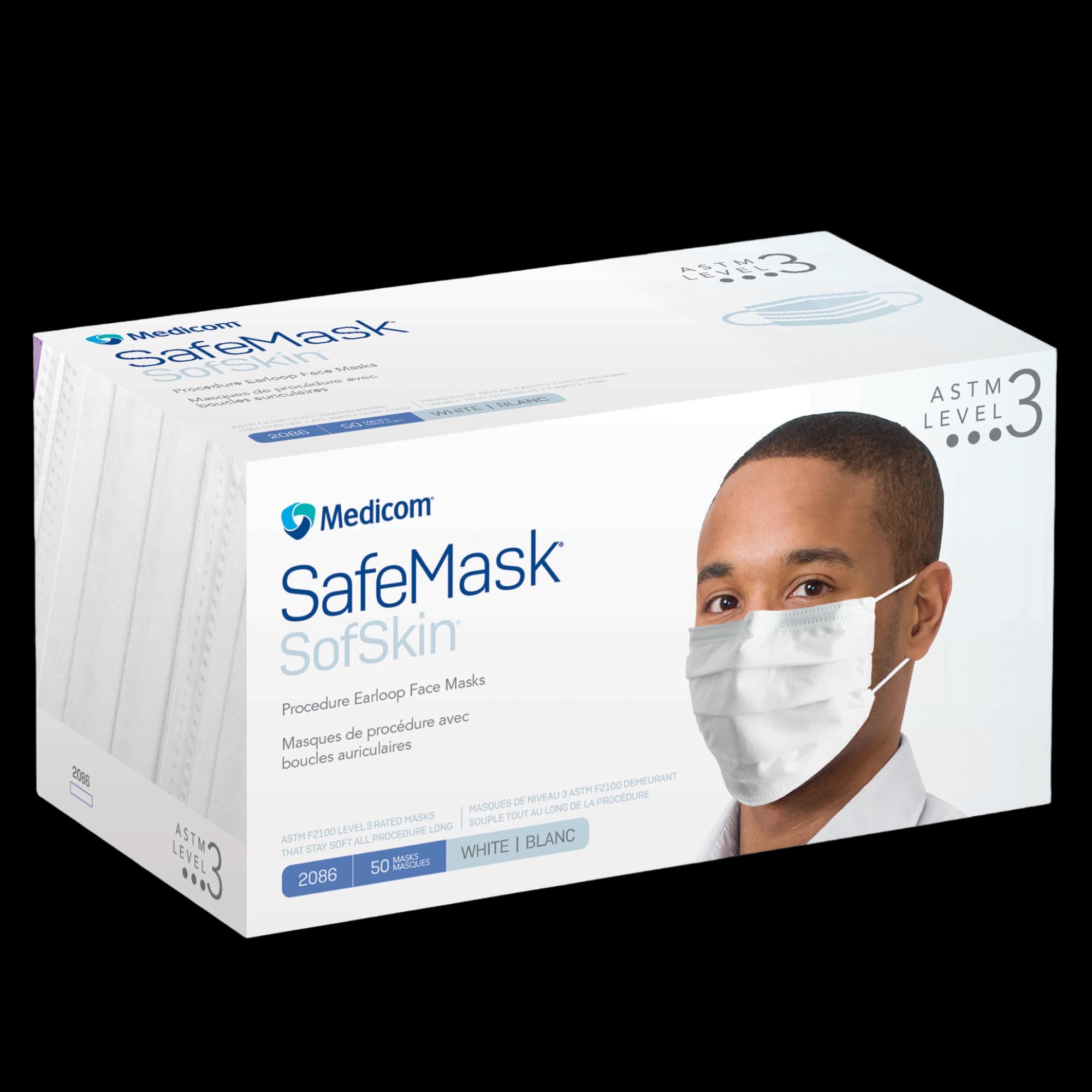 Medicom SafeMask SofSkin Earloop Face Mask, ASTM Level 3, White, 50/Box, 2086 thumbnail 15