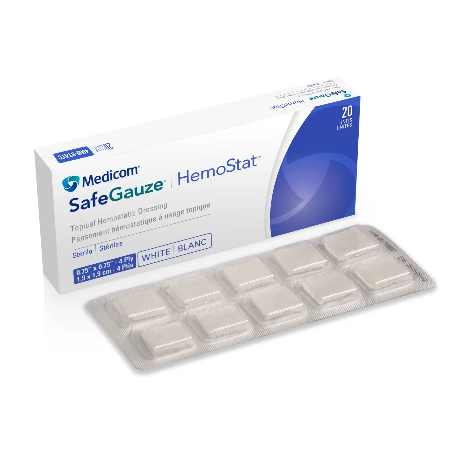 Medicom SafeGauze HemoStat Topical Hemostatic Dressing, 0.75" x 0.75", 4-Ply, Sterile, 20/Box, 4900-STAT thumbnail 5