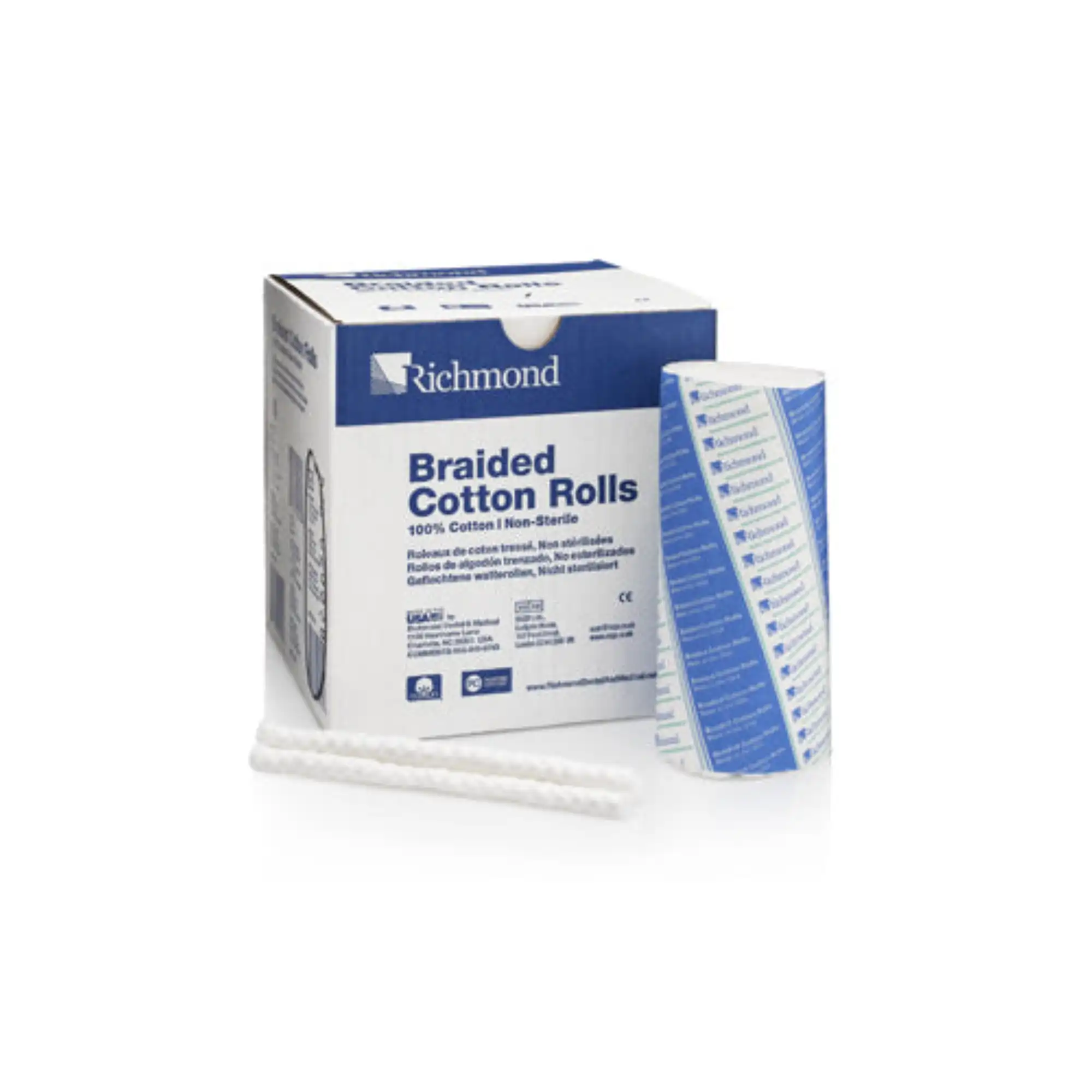 Richmond Cotton Rolls, Braided, 6" x 5/16", Small, Non-Sterile, 200/Box, 201213 - Richmond - Cotton Rolls Braided 6" x 5/16" Small N/S 200/Bx - Image 1