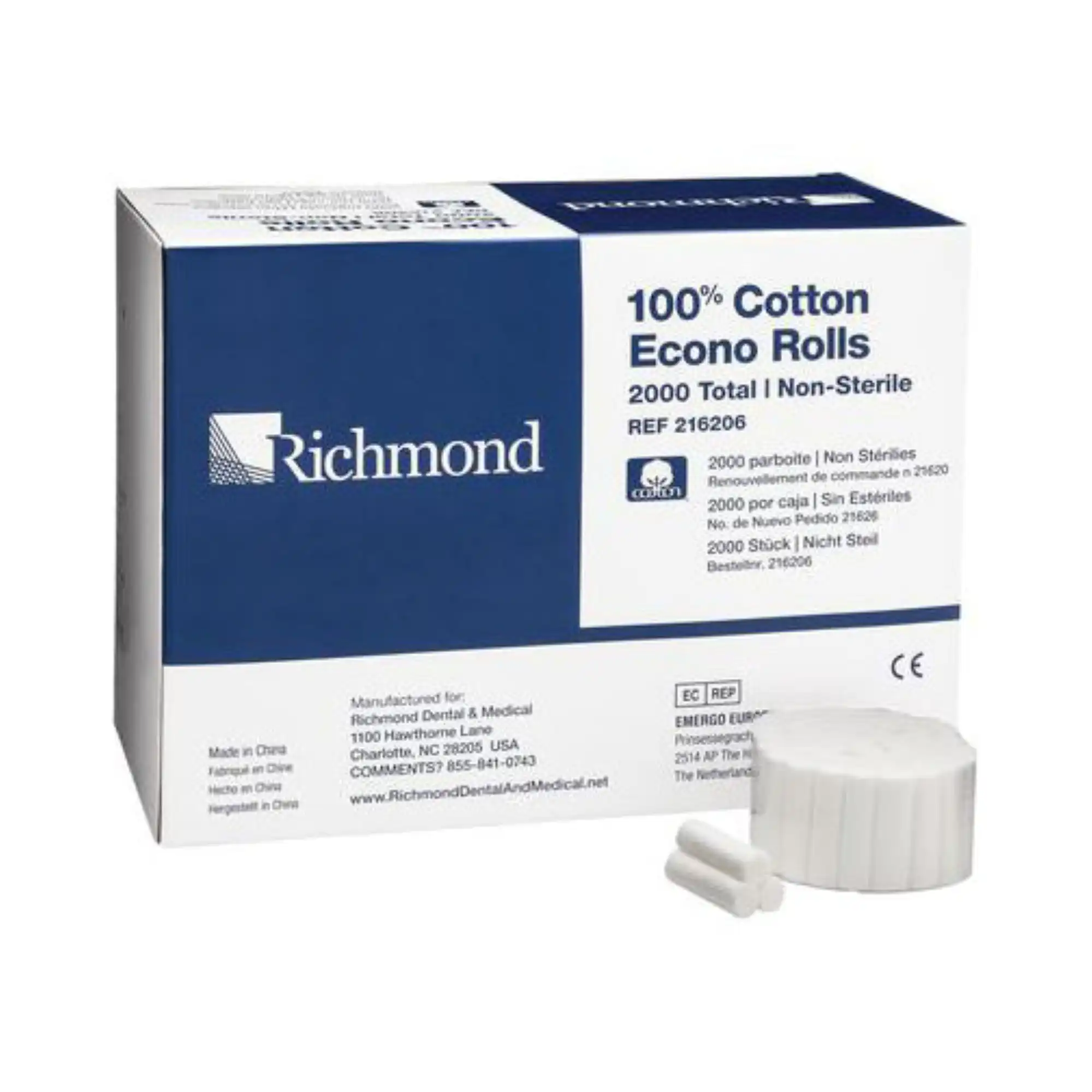 Richmond Dental Econo Cotton Rolls, Medium, 1.5" x 3/8", Non-Sterile, 2000/Box, #216206 thumbnail 2