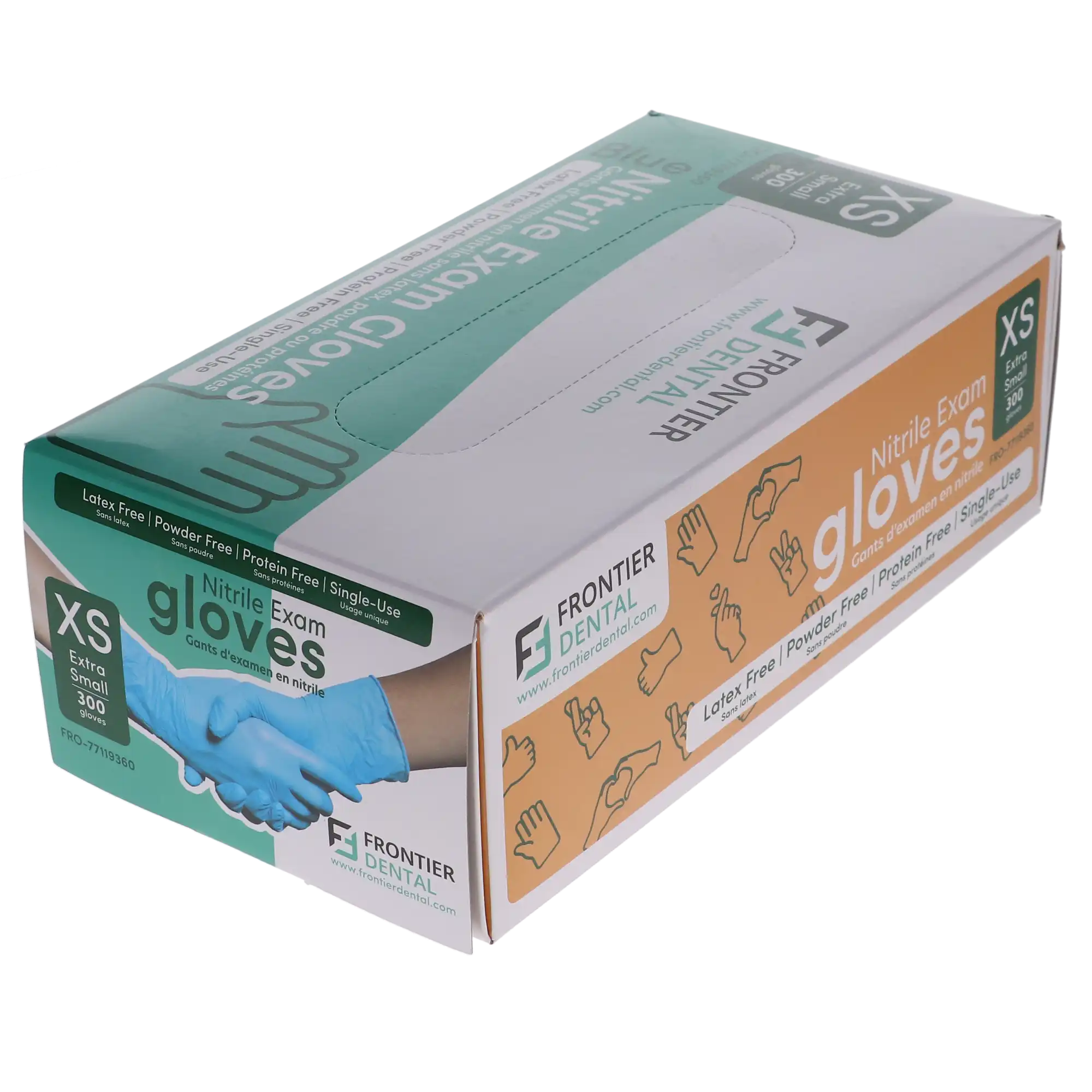 Frontier Dental Nitrile Examination Gloves, Powder-Free, Latex-Free, Extra Small, 300/Box, 77119360 thumbnail 3