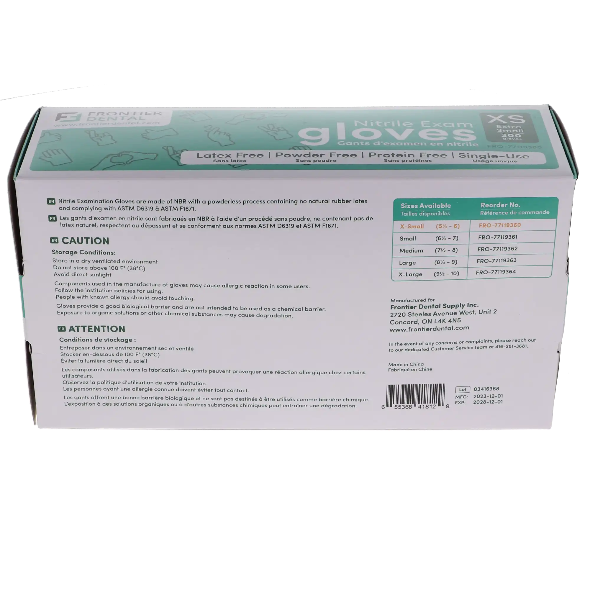 Frontier Dental Nitrile Examination Gloves, Powder-Free, Latex-Free, Extra Small, 300/Box, 77119360 thumbnail 4