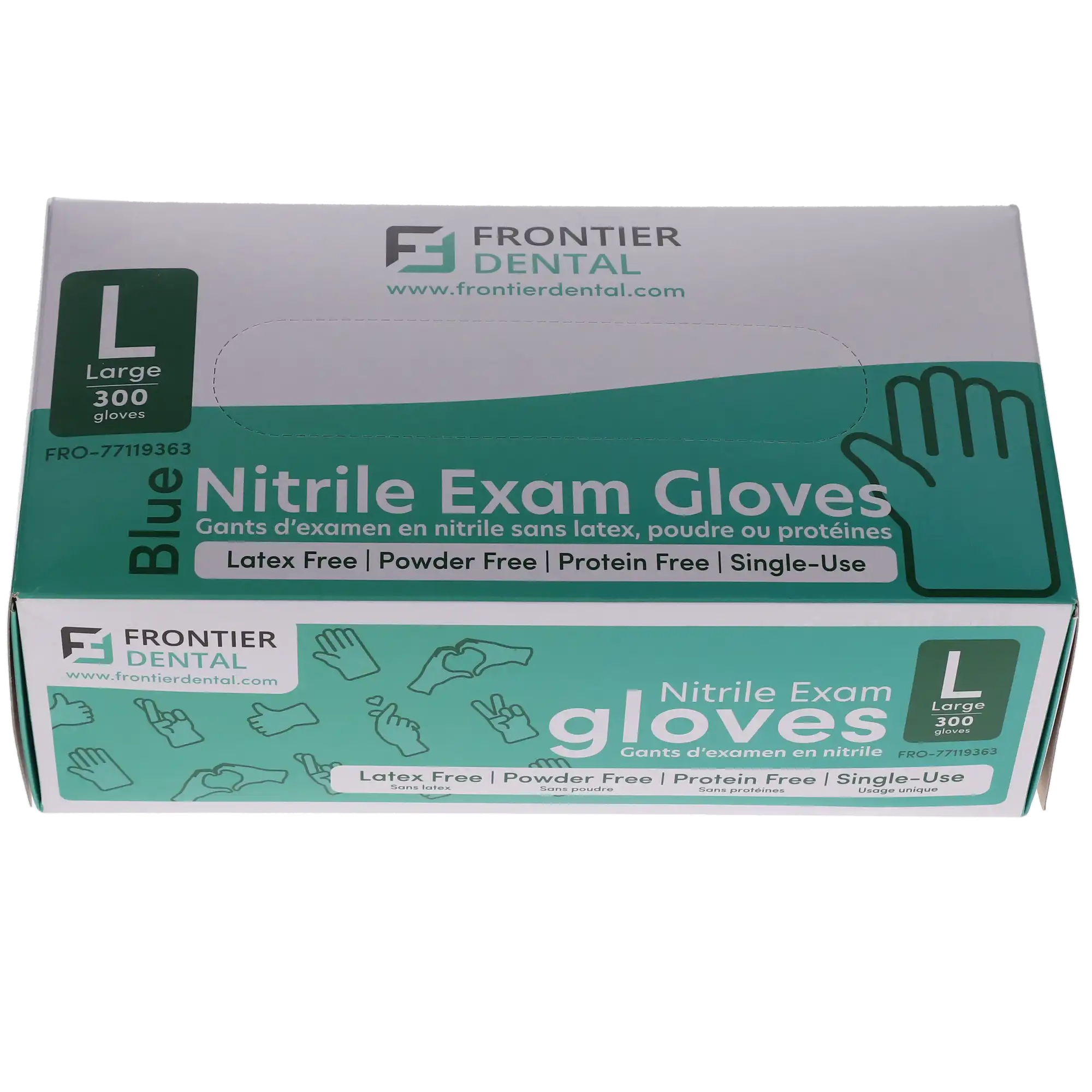 Frontier Dental Nitrile Examination Gloves, Powder-Free, Latex-Free, Large, 300/Box, 77119363 thumbnail 2