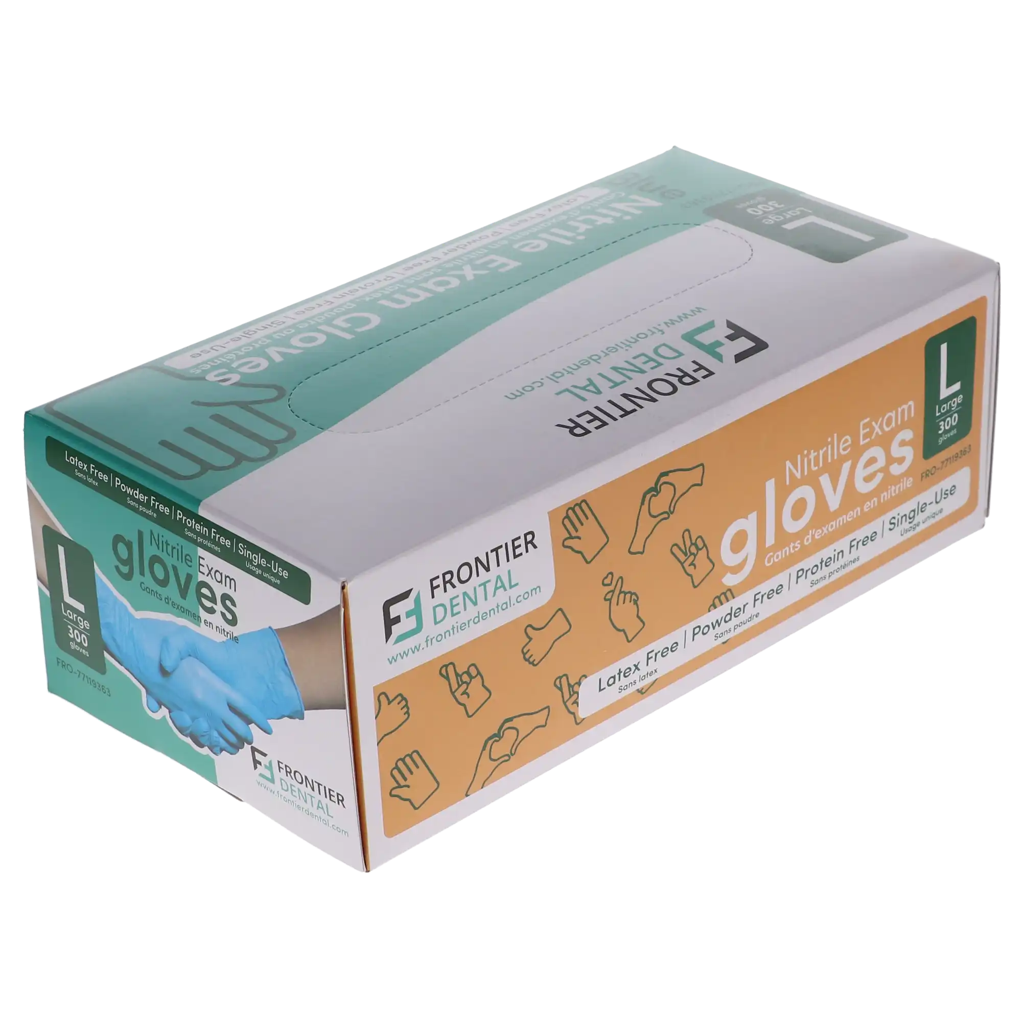 Frontier Dental Nitrile Examination Gloves, Powder-Free, Latex-Free, Large, 300/Box, 77119363 thumbnail 3