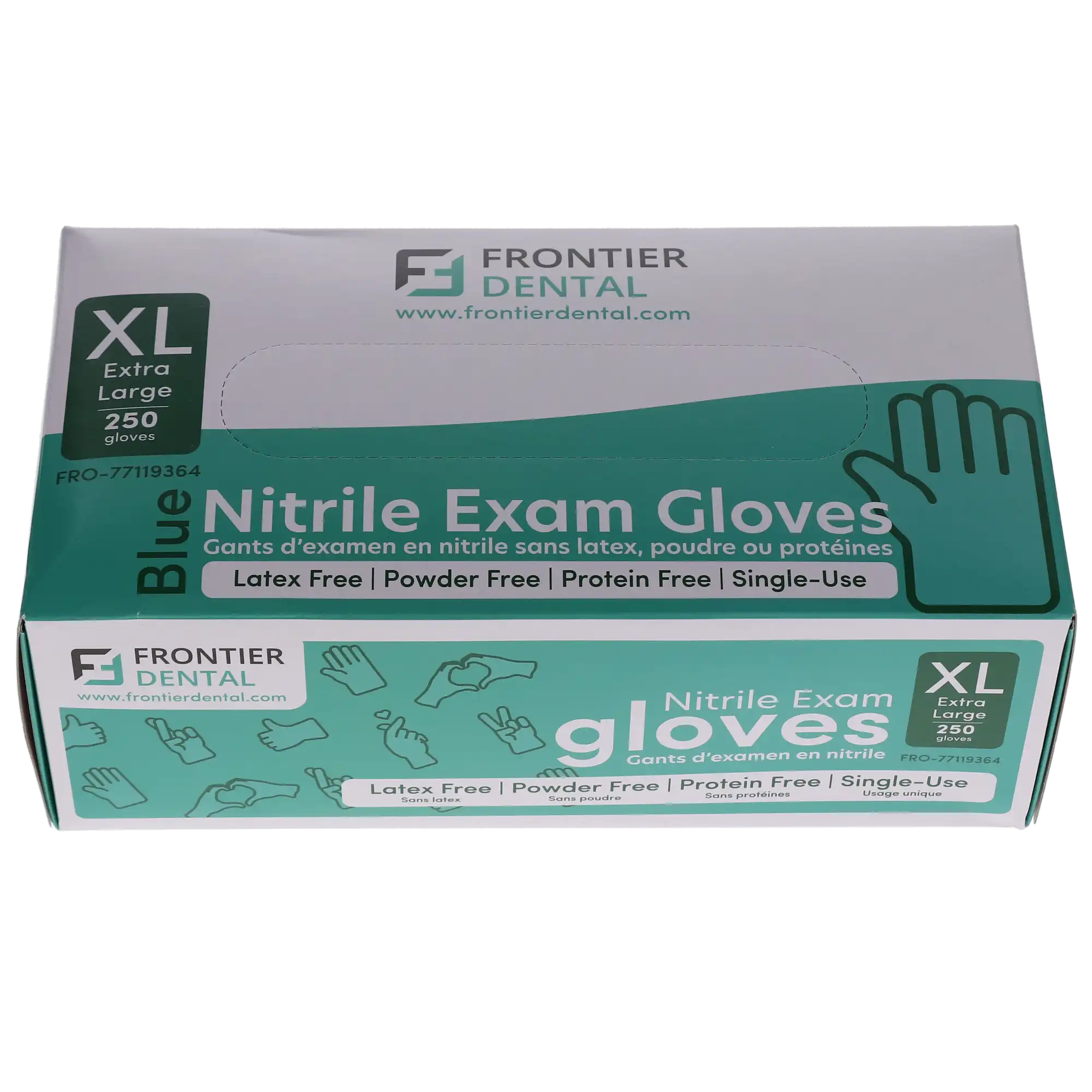 Frontier Dental Nitrile Examination Gloves, Powder-Free, Latex-Free, Extra Large, 250/Box, 77119364 thumbnail 2