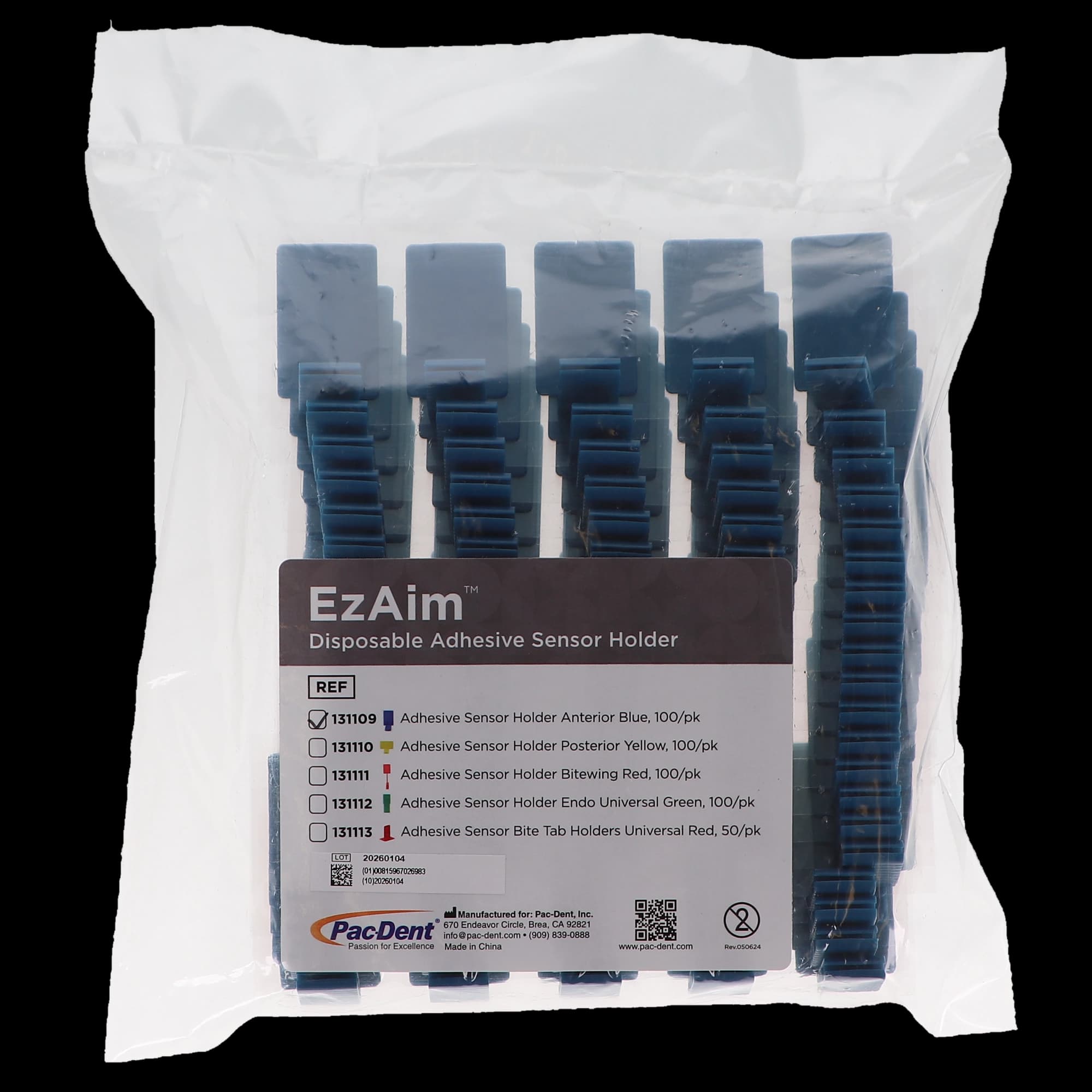 Pac-Dent EzAim Disposable Adhesive Sensor Holder, Anterior, Blue, 100/Pk, 131109 thumbnail 7