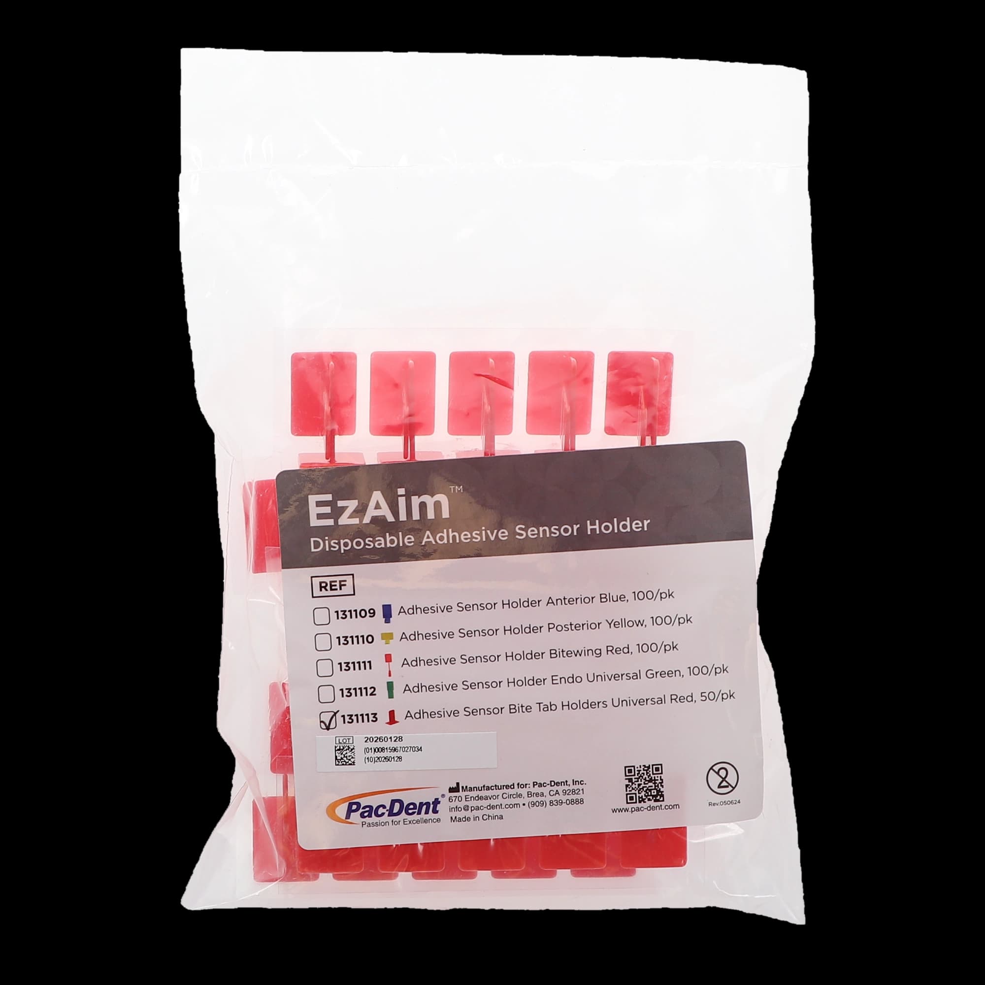 Pac-Dent EzAim Disposable Adhesive Sensor Bite Tab, Red, Universal, 50/Pk, 131113 thumbnail 7