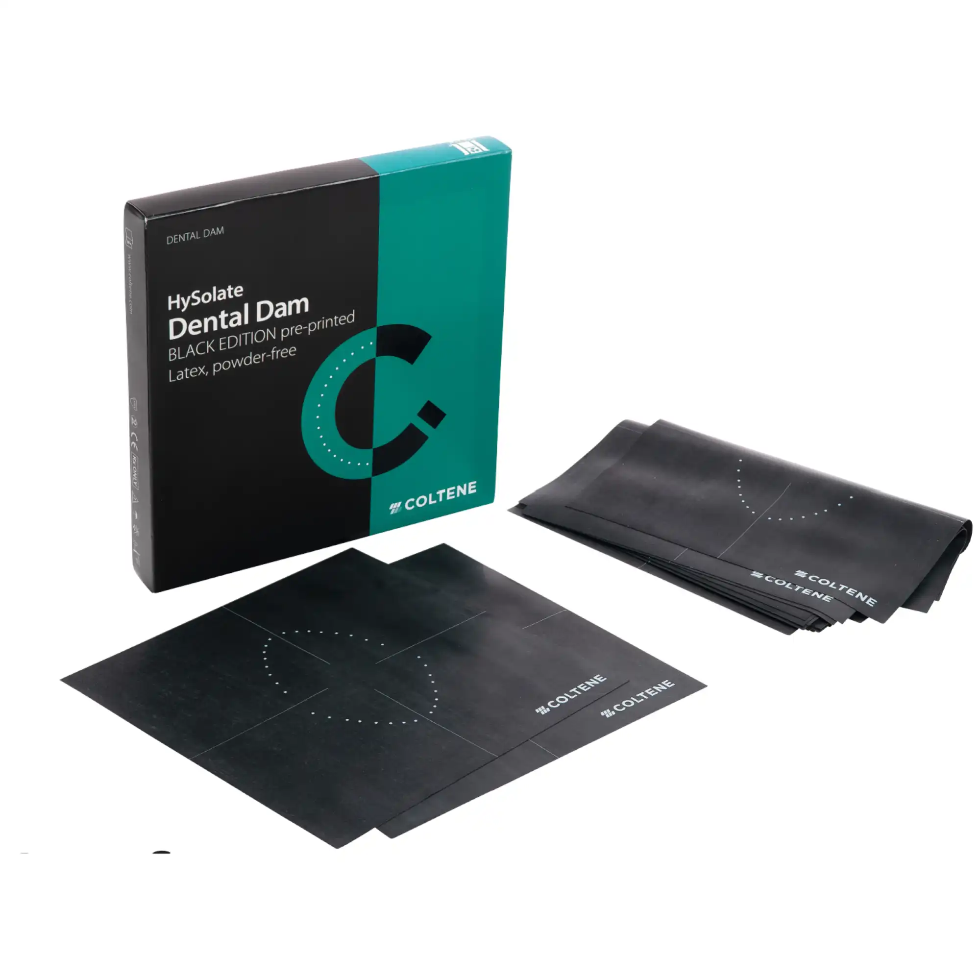 HySolate Latex Dental Dam, 6" x 6", Black, Pre-Printed, X-Heavy, Powder-Free, 36/Box, 60031354 thumbnail 2