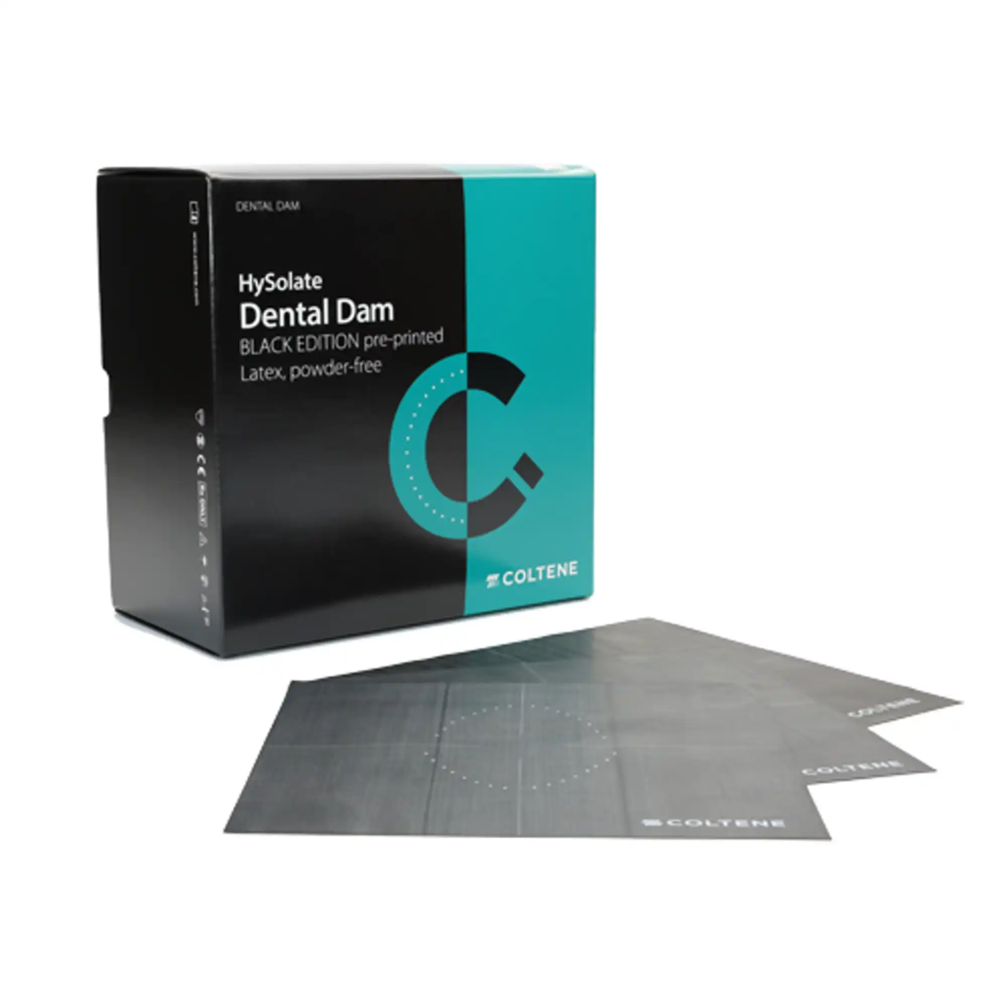 HySolate Latex Dental Dam, 6" x 6" (152 x 152 mm), Medium, Black, Pre-Printed, Powder-Free, 360/Box, 60031355 thumbnail 2