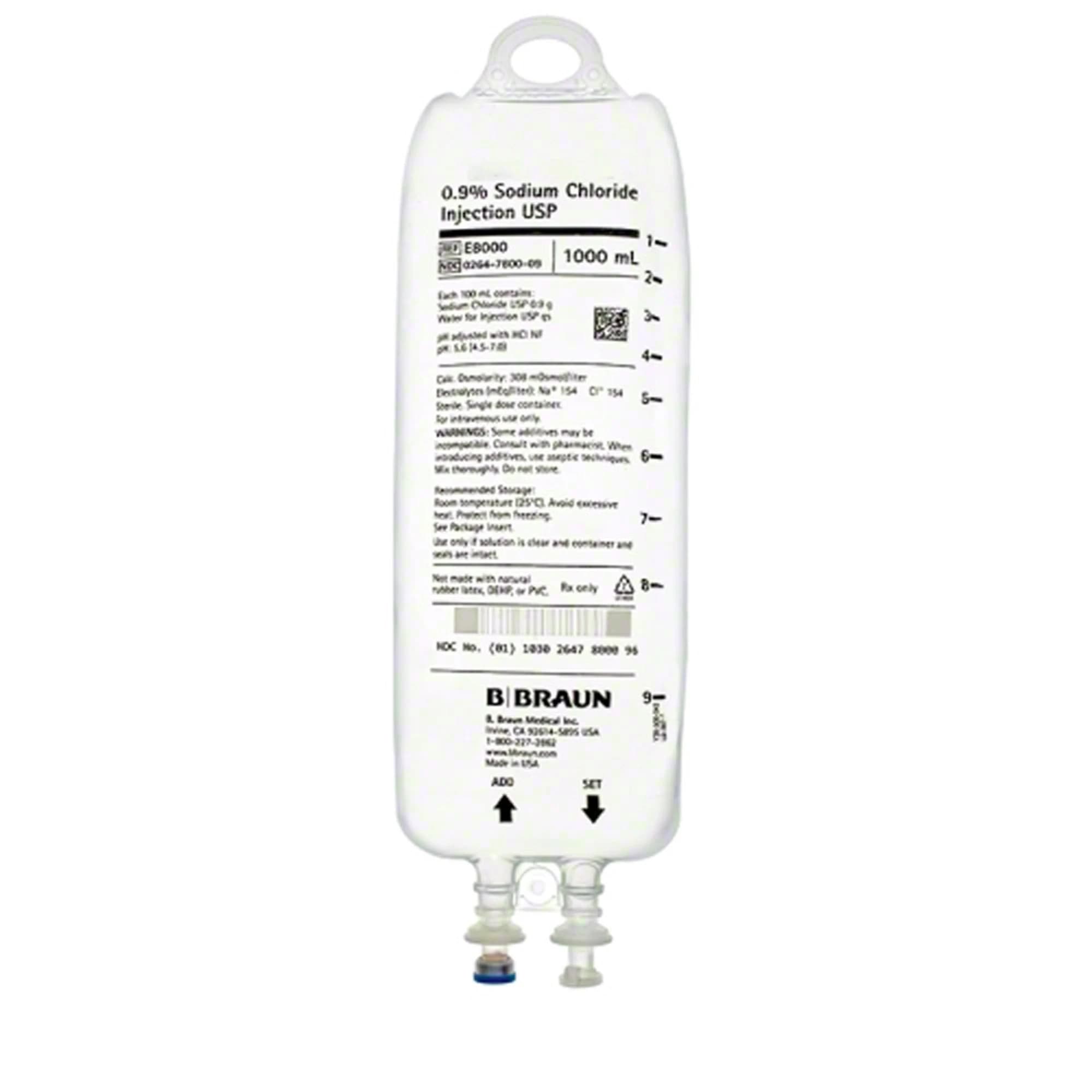 B. Braun Sodium Chloride Injection 0.9%, 1000 mL IV Bag, Sterile, DEHP-Free, Each thumbnail 2