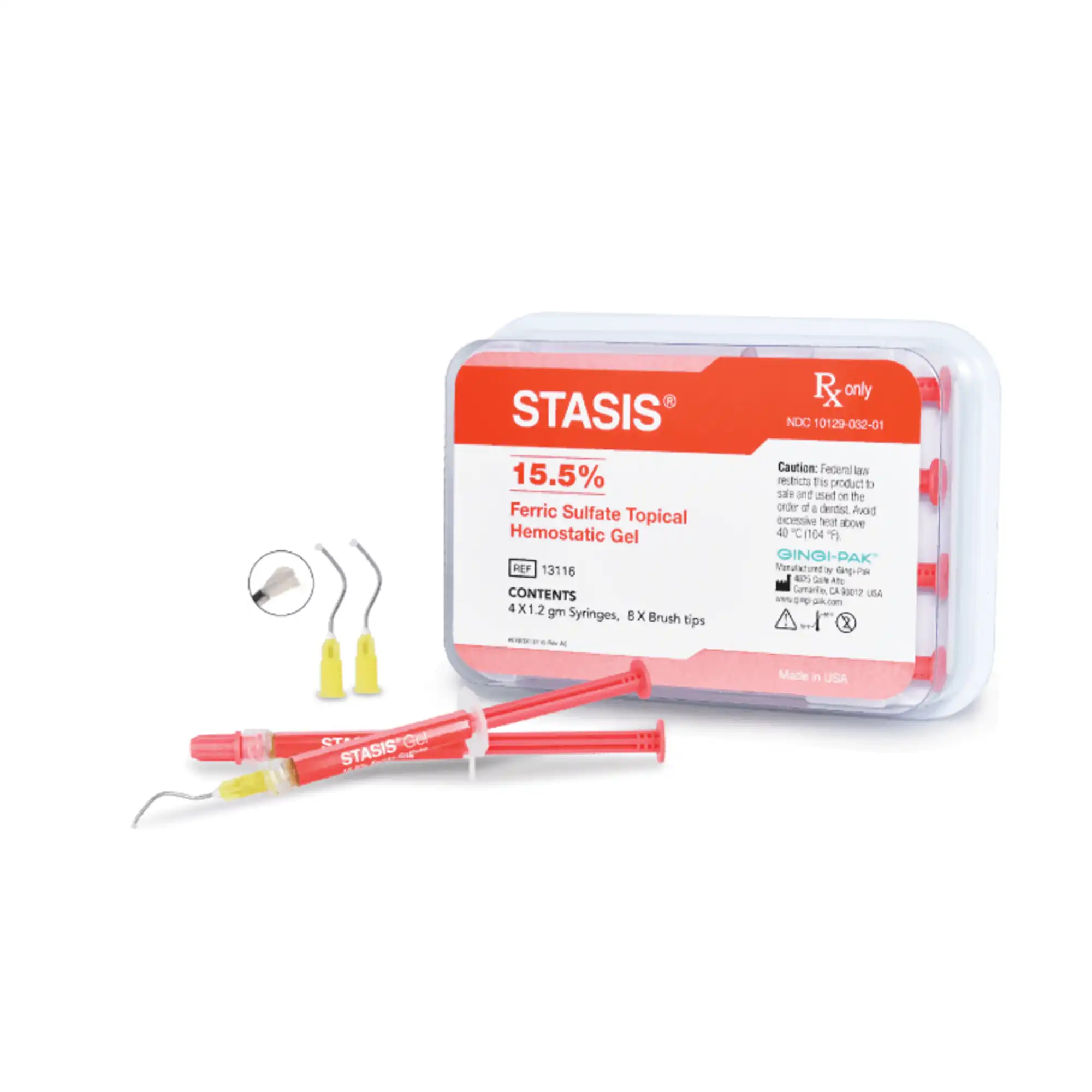 Stasis Hemostatic Gel Syringe, 15.5% Ferric Sulfate, 1.2 mL Syringes (4/Pack) with 8 Brush Tips, Item #0046AA thumbnail 2