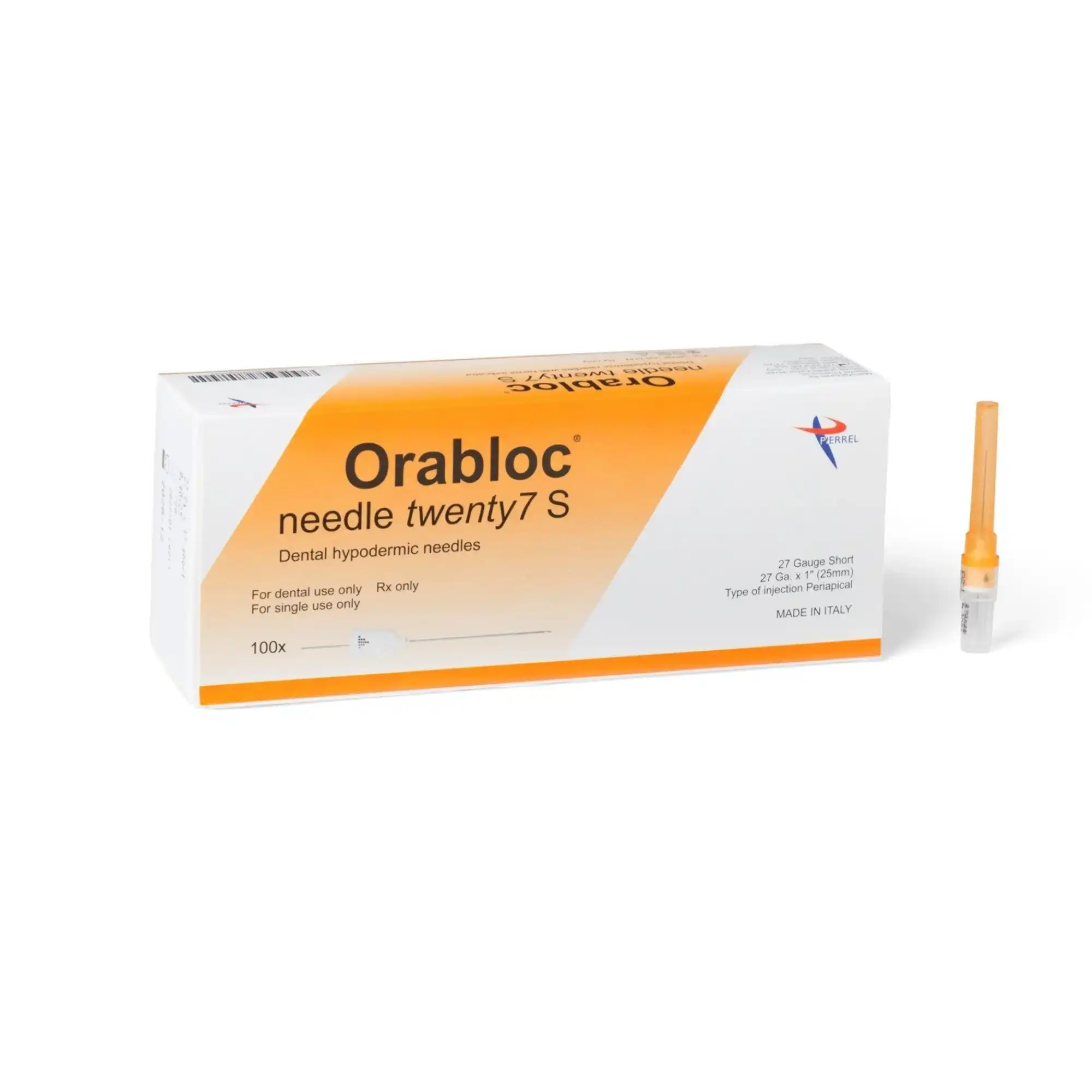 Orabloc Plastic Hub Dental Needles, 27G Short, 1" (25mm), Orange, 100/Box, 102704025 - Orabloc Plastic Hub Dental Needles 27G Short 100/Box Orange - Image 1