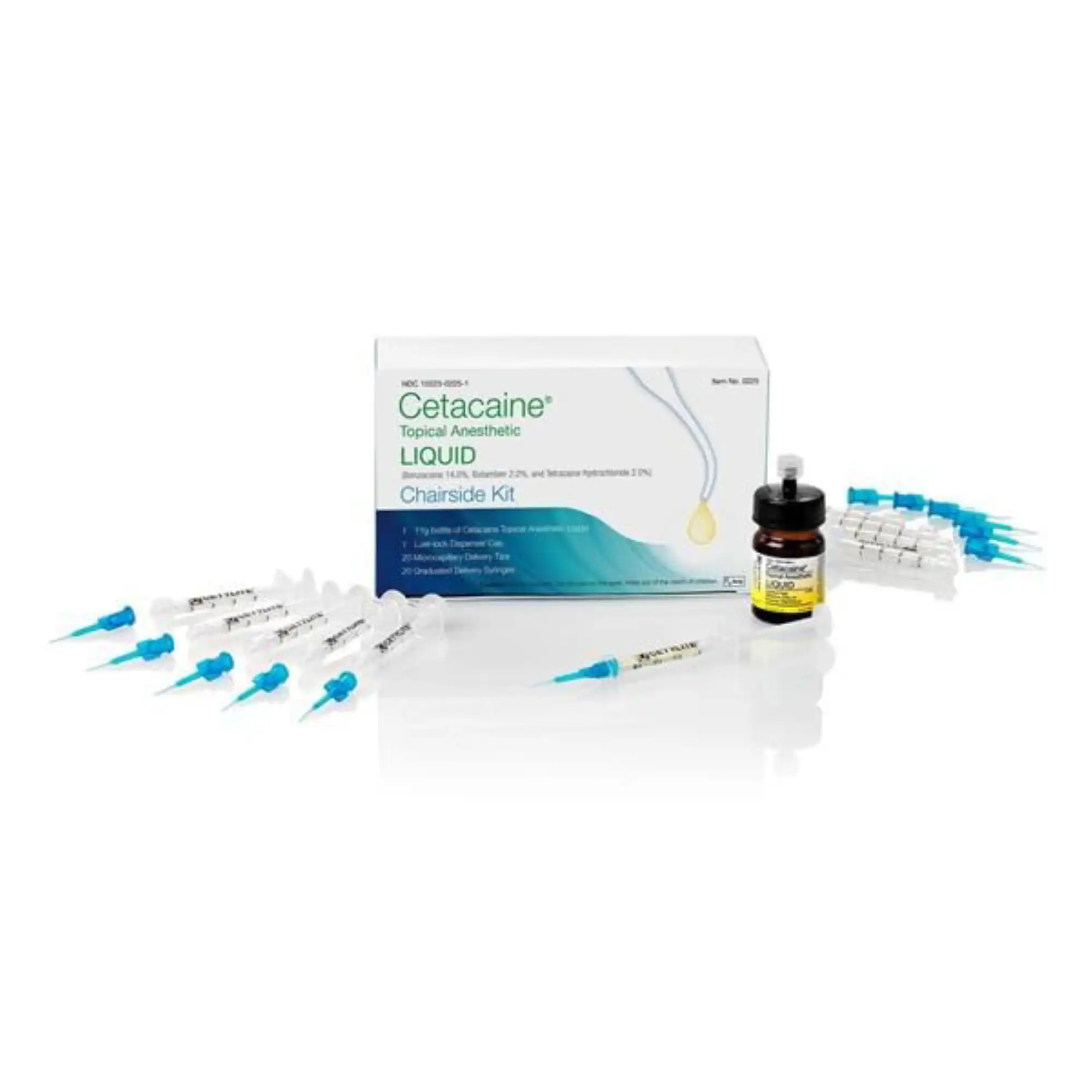 Cetacaine Topical Anesthetic Liquid Chairside Kit, 11g Bottle, 20 Luer-Lock Syringes & 20 Microcapillary Tips, 0225 - Cetacaine Topical Anesthetic Chairside Kit 11g - Image 1