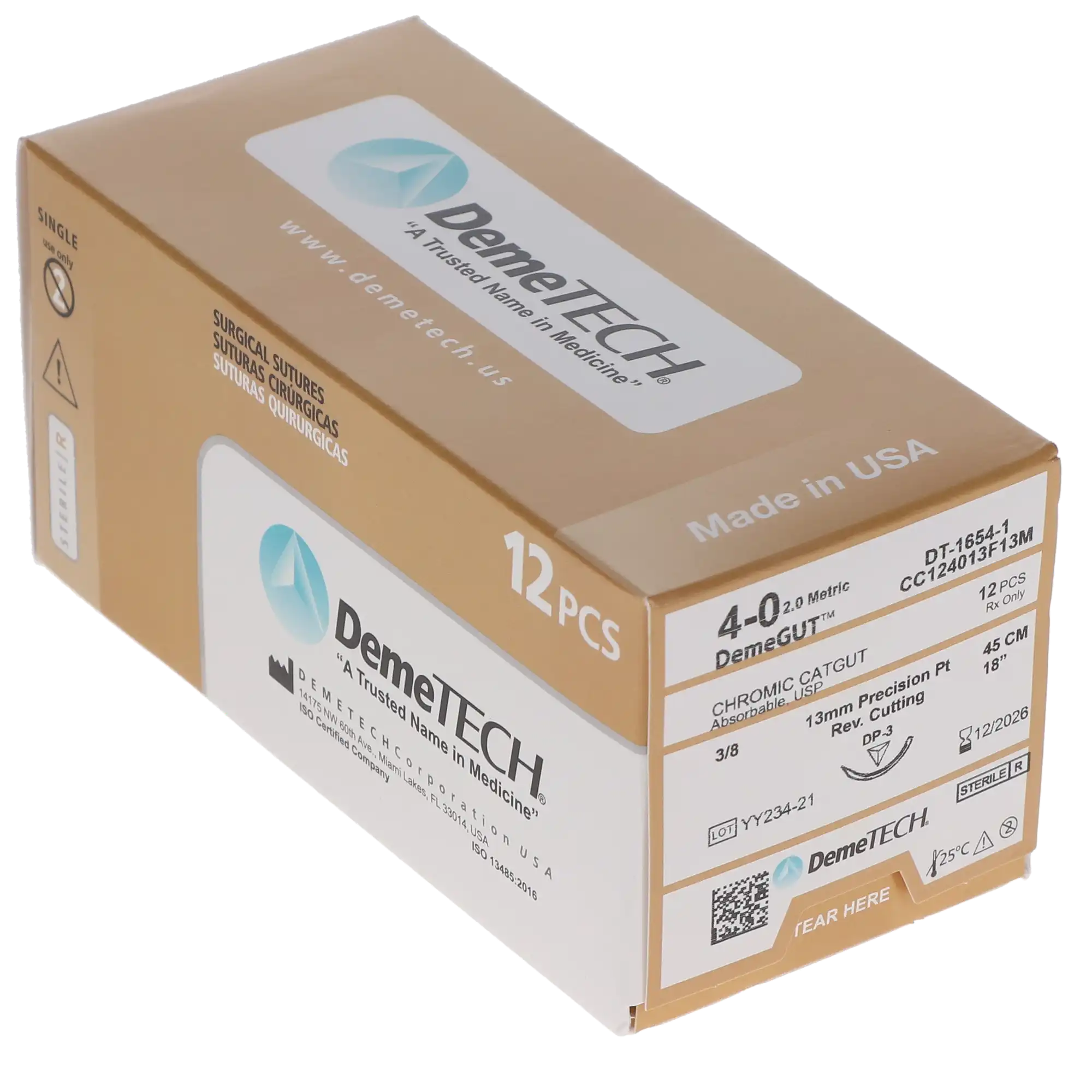 HSB Chromic Catgut Suture, 4-0, 45cm, 13mm 3/8 Circle Reverse Cutting Needle, 12/Bx thumbnail 2