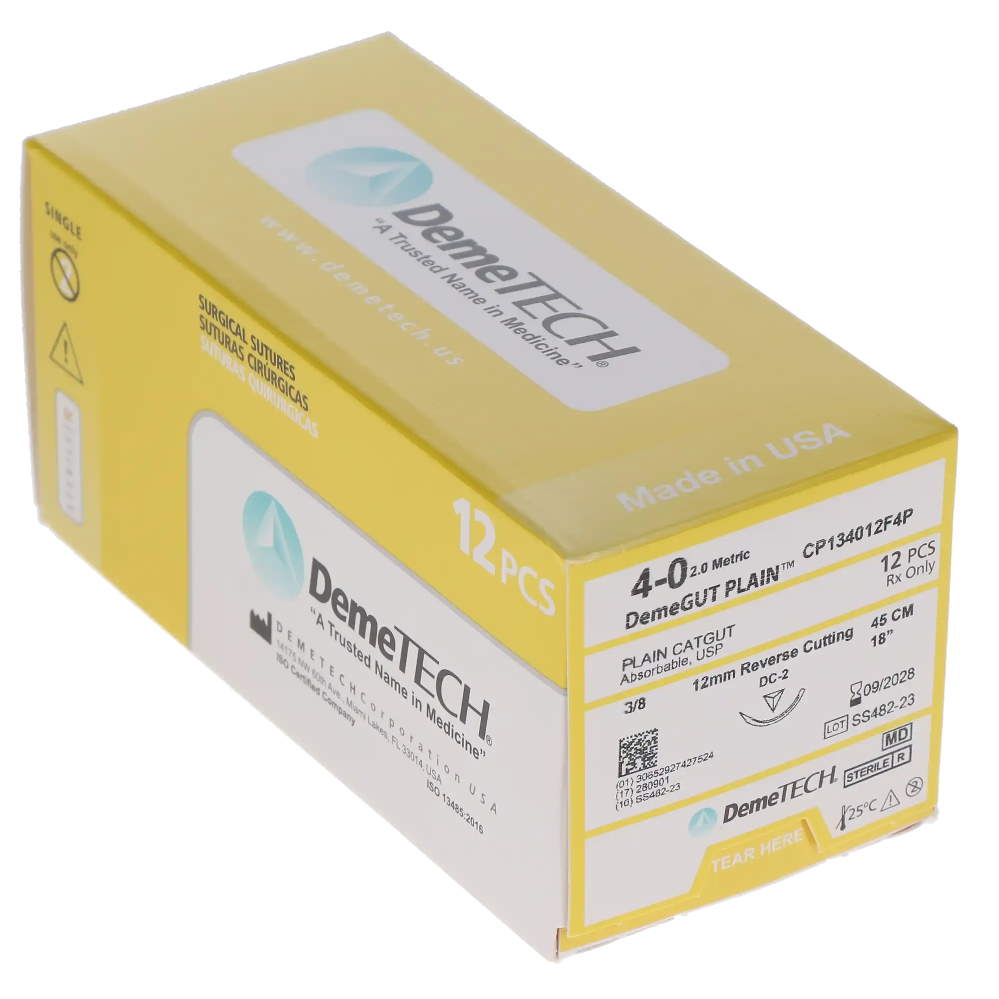 HSB Plain Gut Suture, 4-0, 45cm, 12mm DC-2 3/8 Circle Reverse Cutting Needle, Beige, 12/Bx thumbnail 2