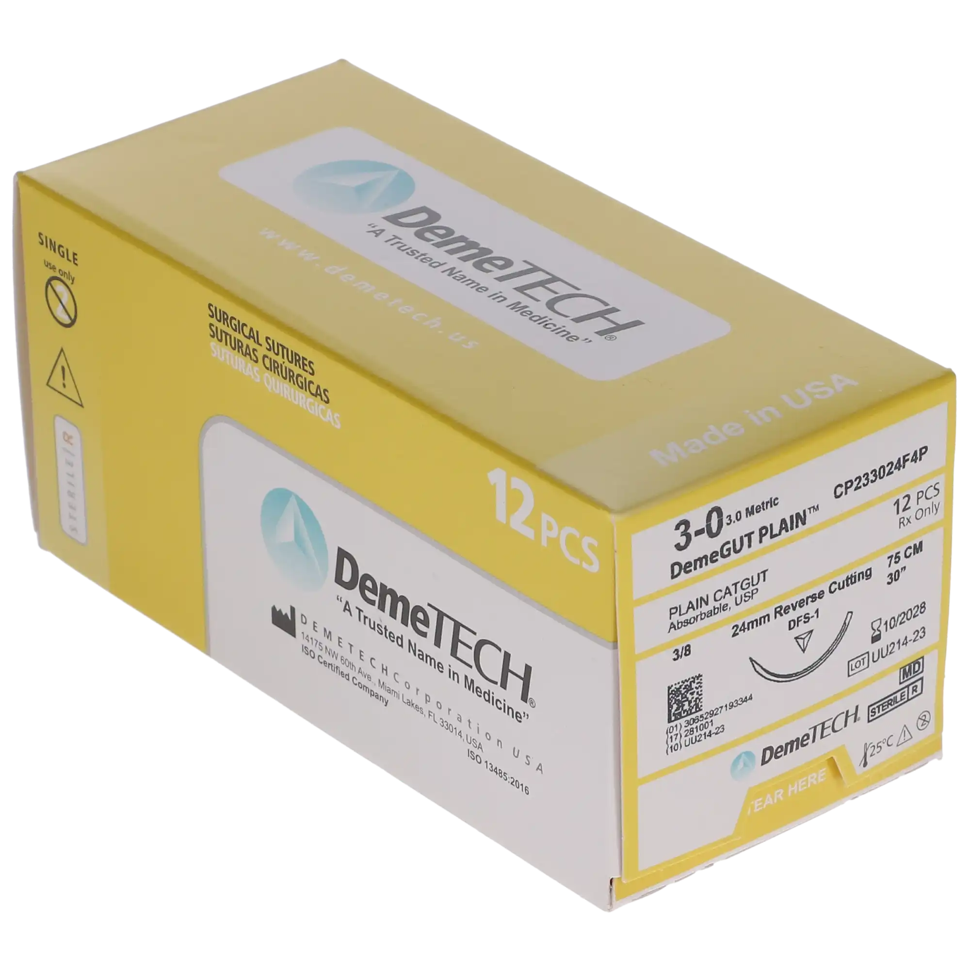 HSB Plain Gut Suture, 3/0, 70cm, 24mm DFS-1 3/8 Circle Reverse Cutting Needle, Beige, 12/Bx thumbnail 2