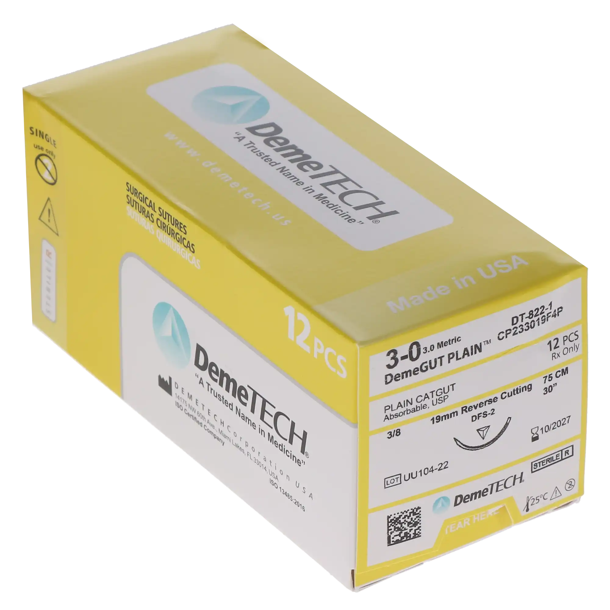 HSB Plain Gut Suture, 3/0, 19mm DFS-2, 3/8 Circle Reverse Cutting, 70cm, Beige, 12/Bx thumbnail 4