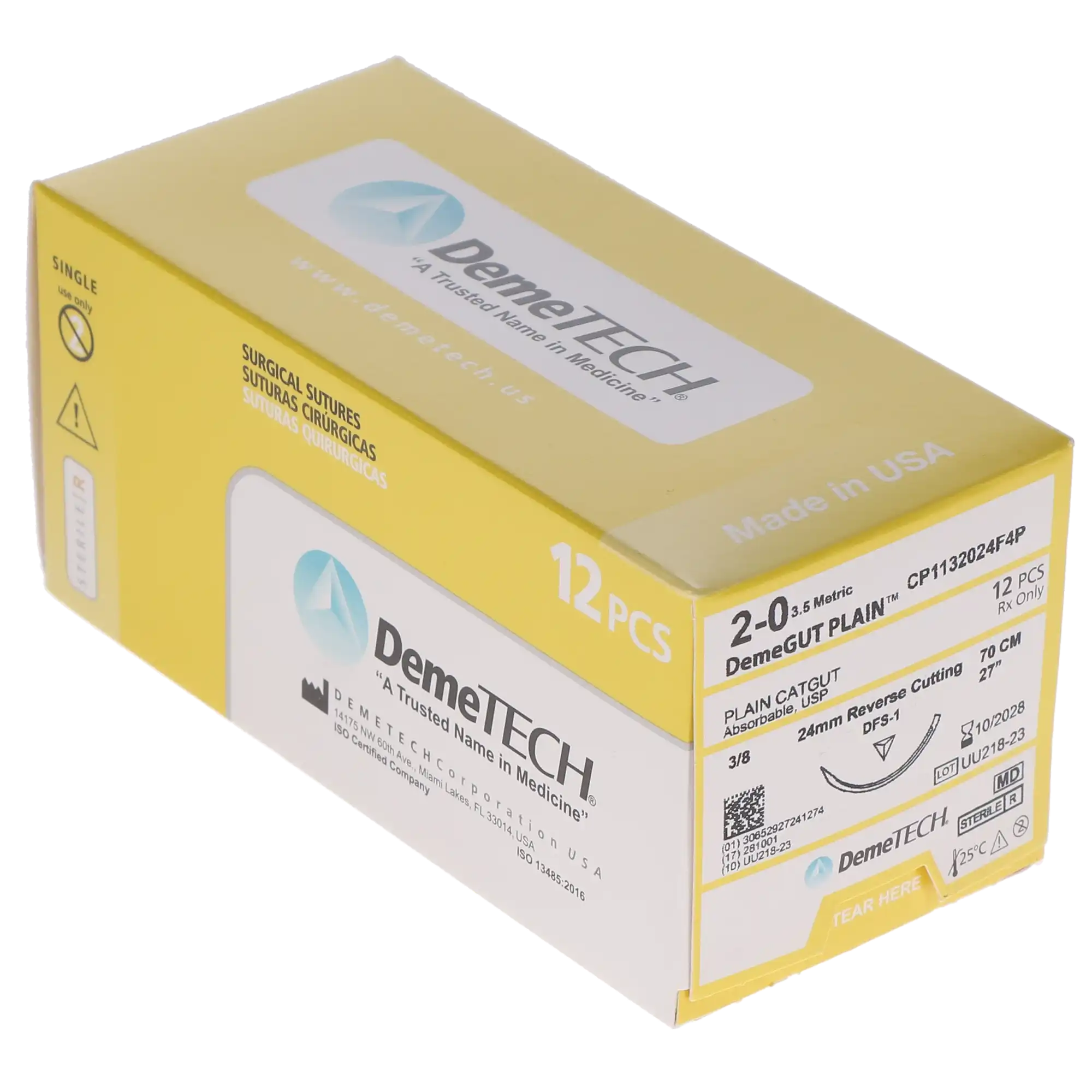 HSB Plain Gut Suture, 2/0, 70cm, 24mm 3/8 Circle Reverse Cutting Needle (DFS-1), Beige, 12/Bx thumbnail 2