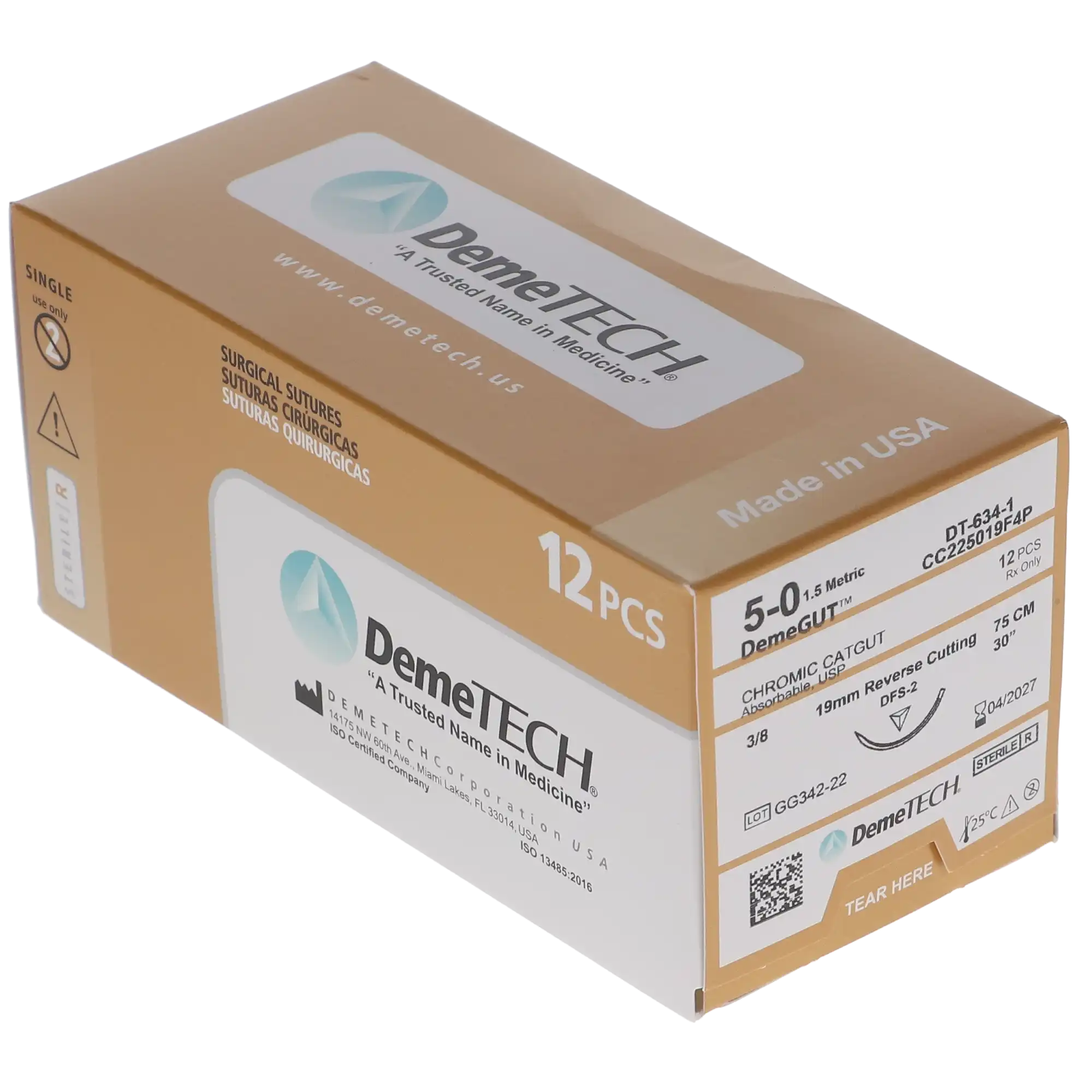 HSB Suture Chromic Gut 70cm Brown 5/0 19mm DFS-2 3/8 Circle Reverse Cutting, 12/Bx thumbnail 2