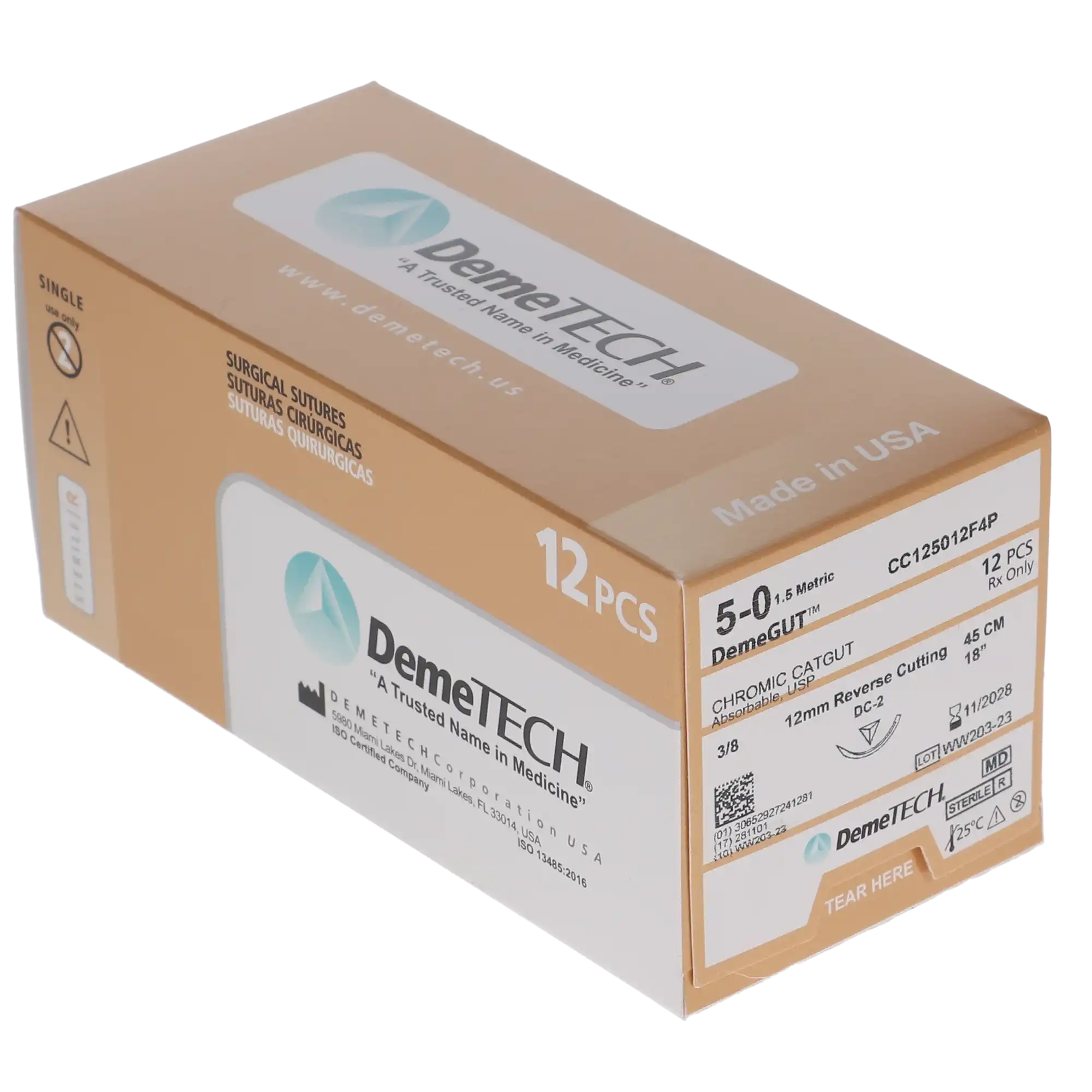 HSB Chromic Gut Suture, 5-0, 45cm, 12mm DC-2 3/8 Circle Reverse Cutting, 12/Bx thumbnail 2
