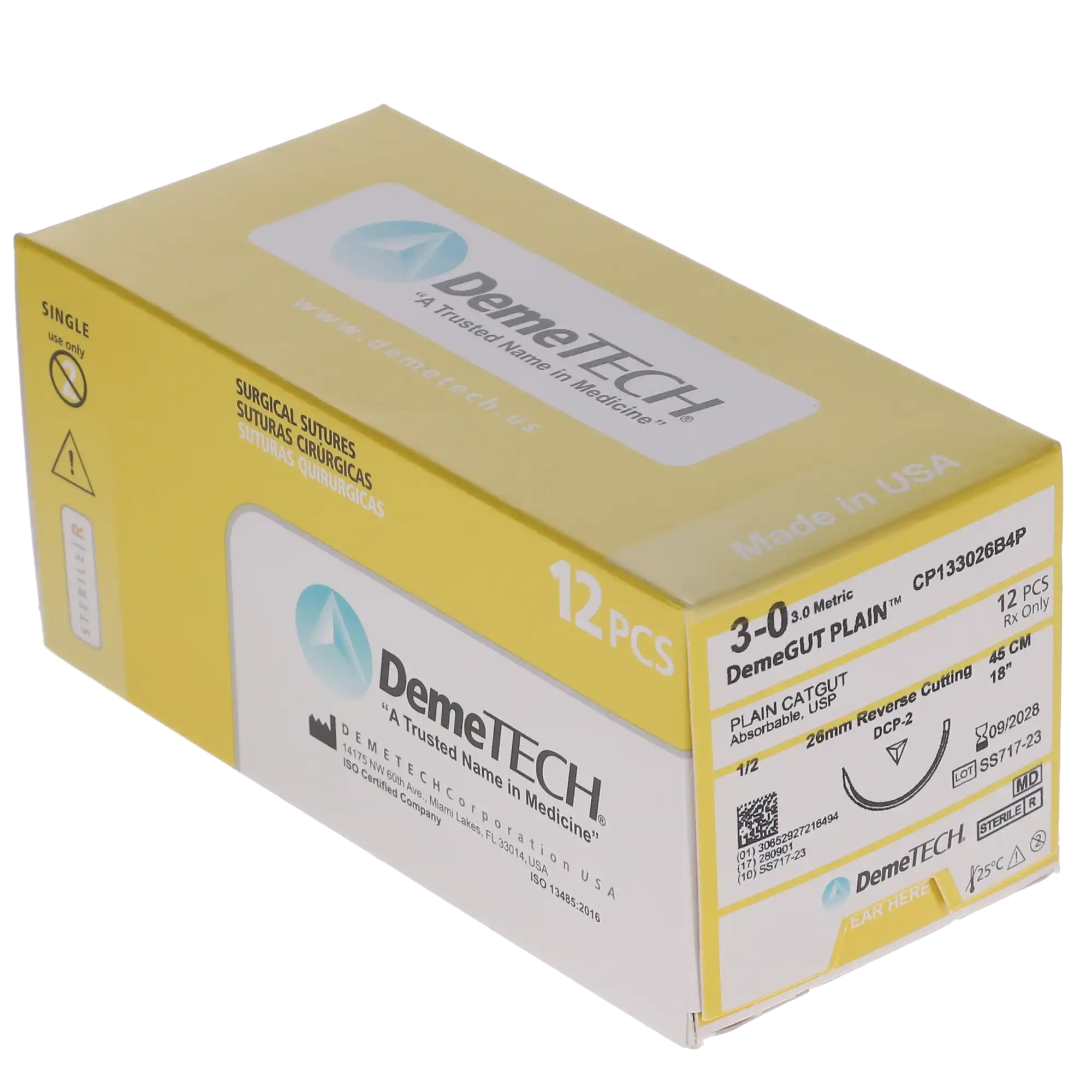 HSB Plain Gut Suture, 3/0, 45cm, 26mm 1/2 Circle Reverse Cutting Needle, Beige, 12/Bx thumbnail 2