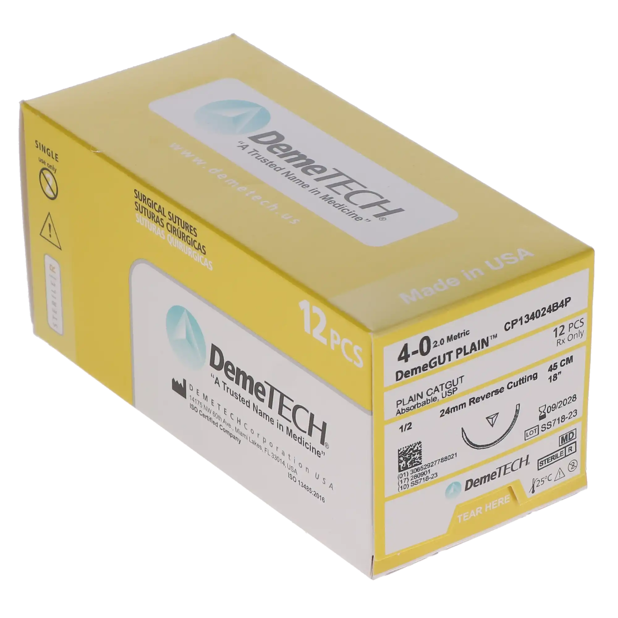 HSB Plain Gut Suture, 4-0, 45cm, 24mm 1/2 Circle Reverse Cutting Needle, DCP-2, Beige, 12/Bx thumbnail 2