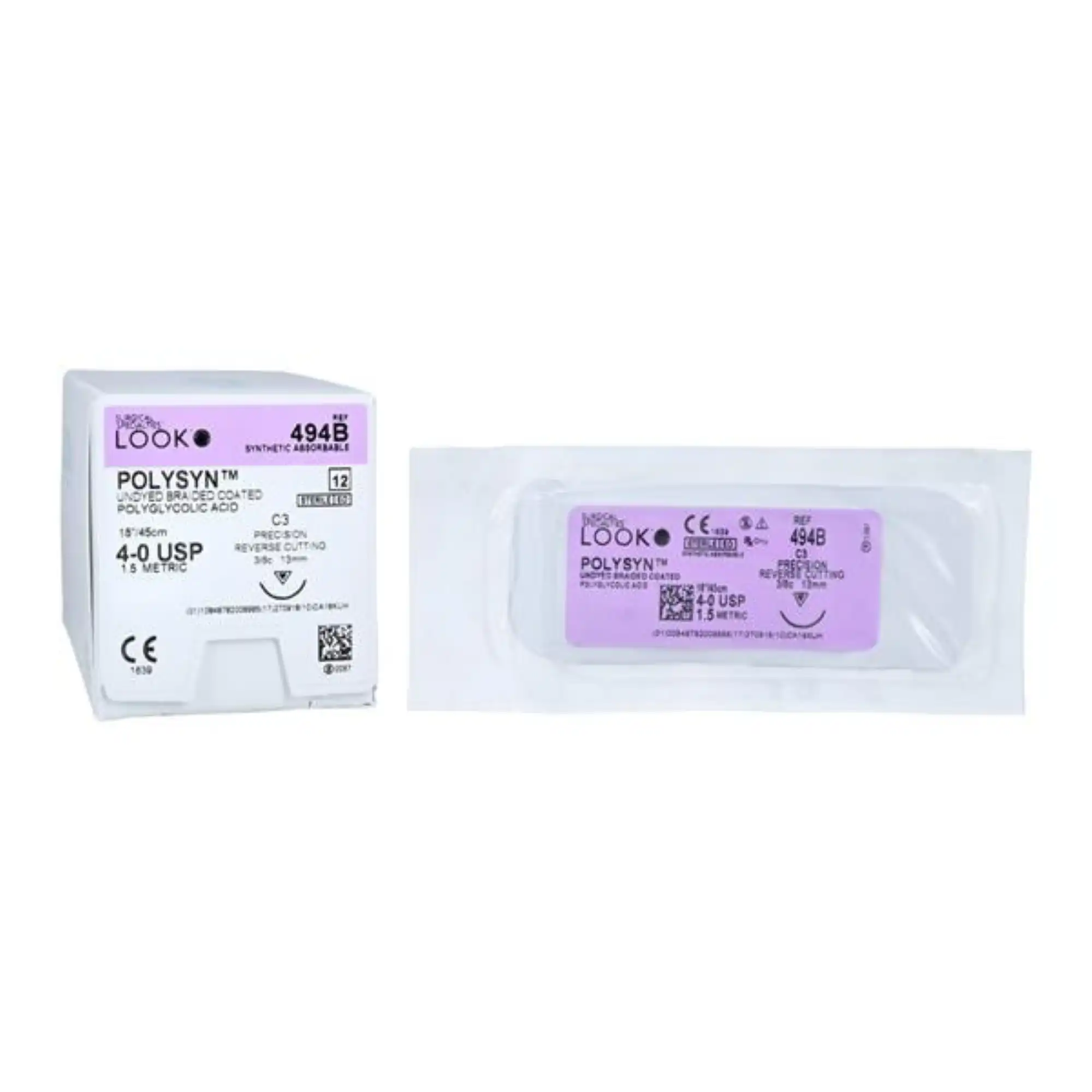 Look Sutures - PolySyn, 4-0, Undyed, 18", C3, 3/8 Circle Precision Reverse Cutting 13mm, 12/Box - Look Sutures - PolySyn, 4-0, Undyed 18", C3, 3/8 Circle Prec Reverse Cutting 13mm - Image 1