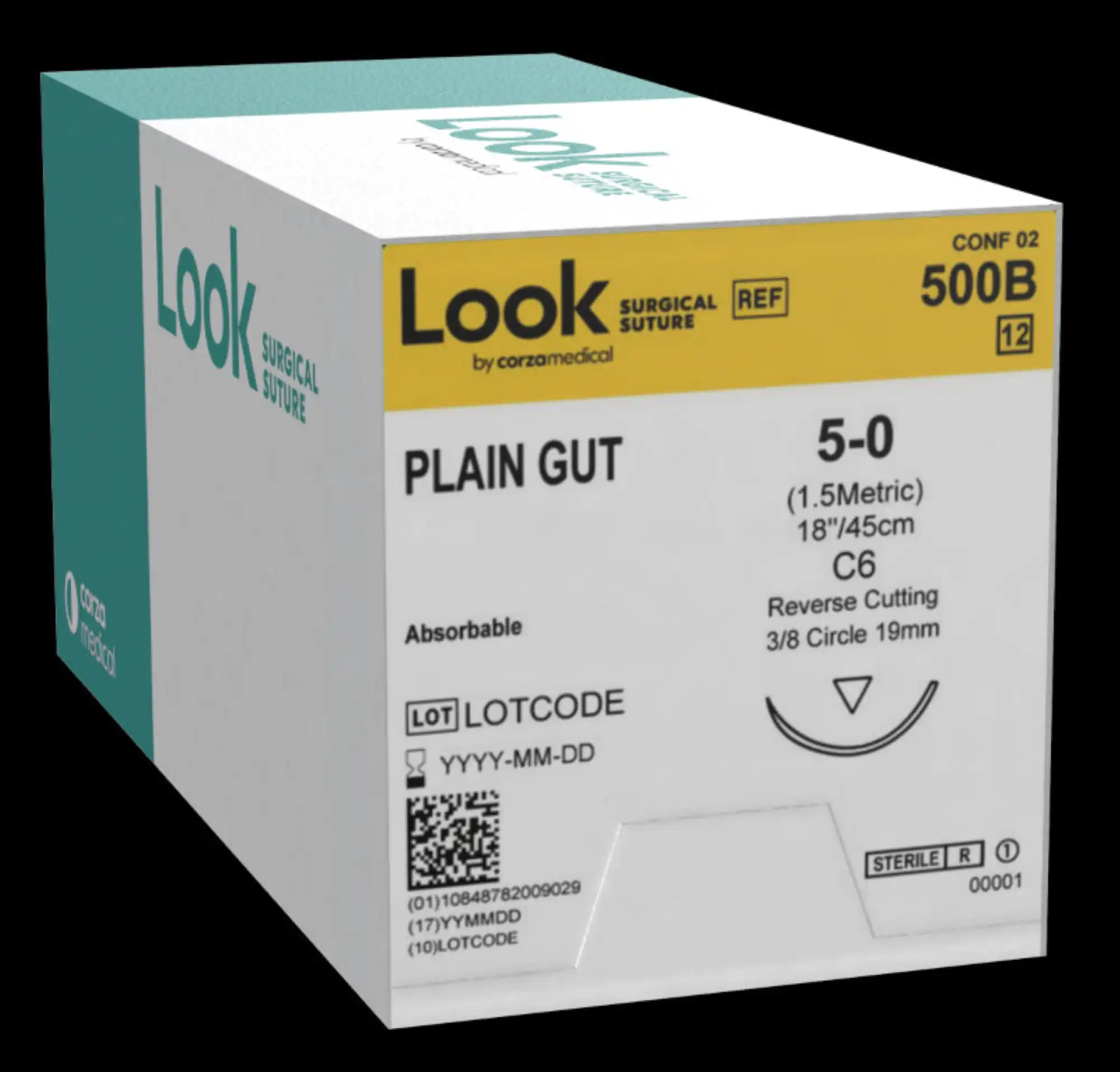 Look Plain Gut Sutures, 5-0, 18", C6 3/8 Circle Reverse Cutting 19mm Needle - Look Sutures - PlainGut, 5-0, 18'', C6, 3/8 Circle Reverse Cutting 19mm - Image 1