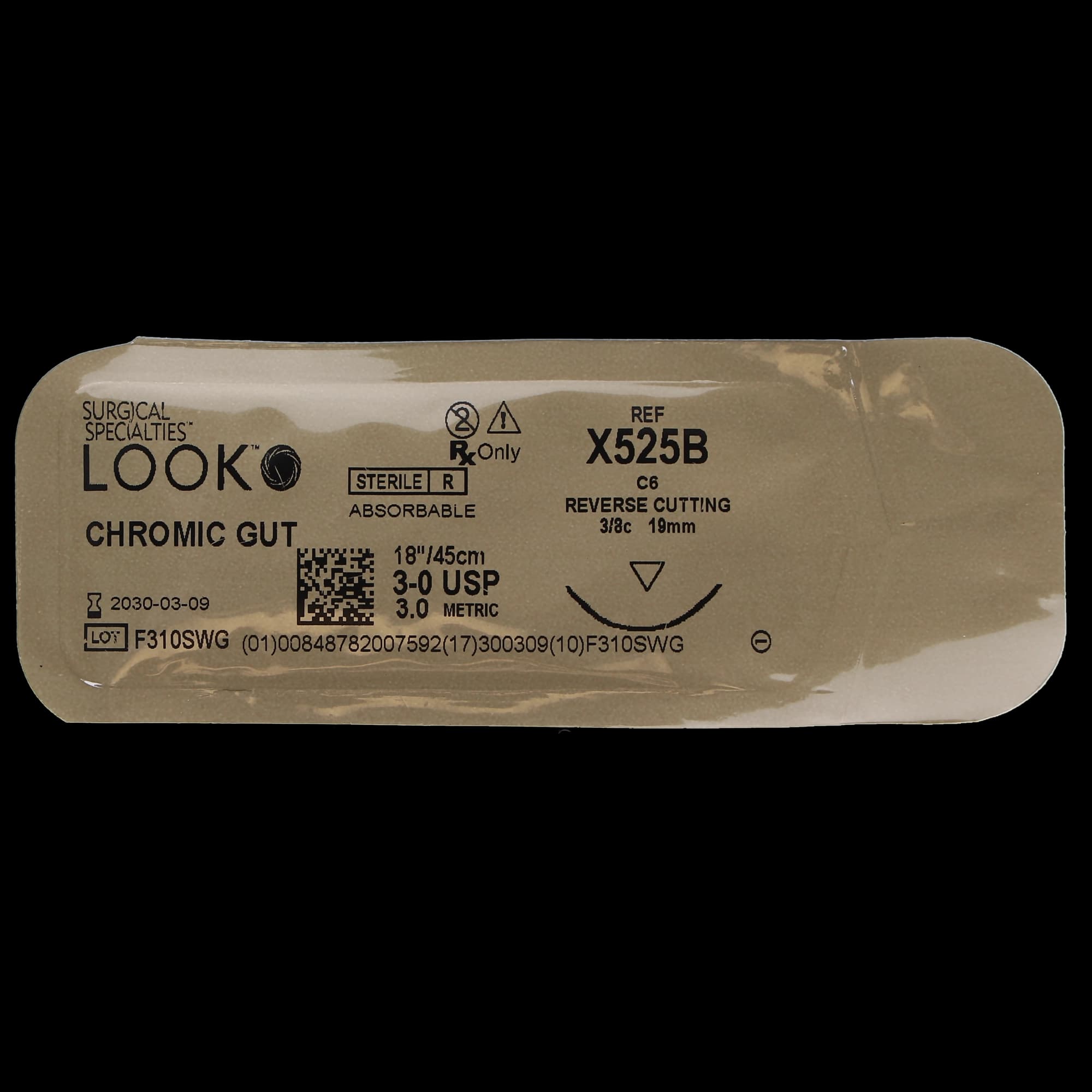 Look Sutures Chromic Gut, 3-0, 18", C6, 3/8 Circle Reverse Cutting, 12/Bx thumbnail 5