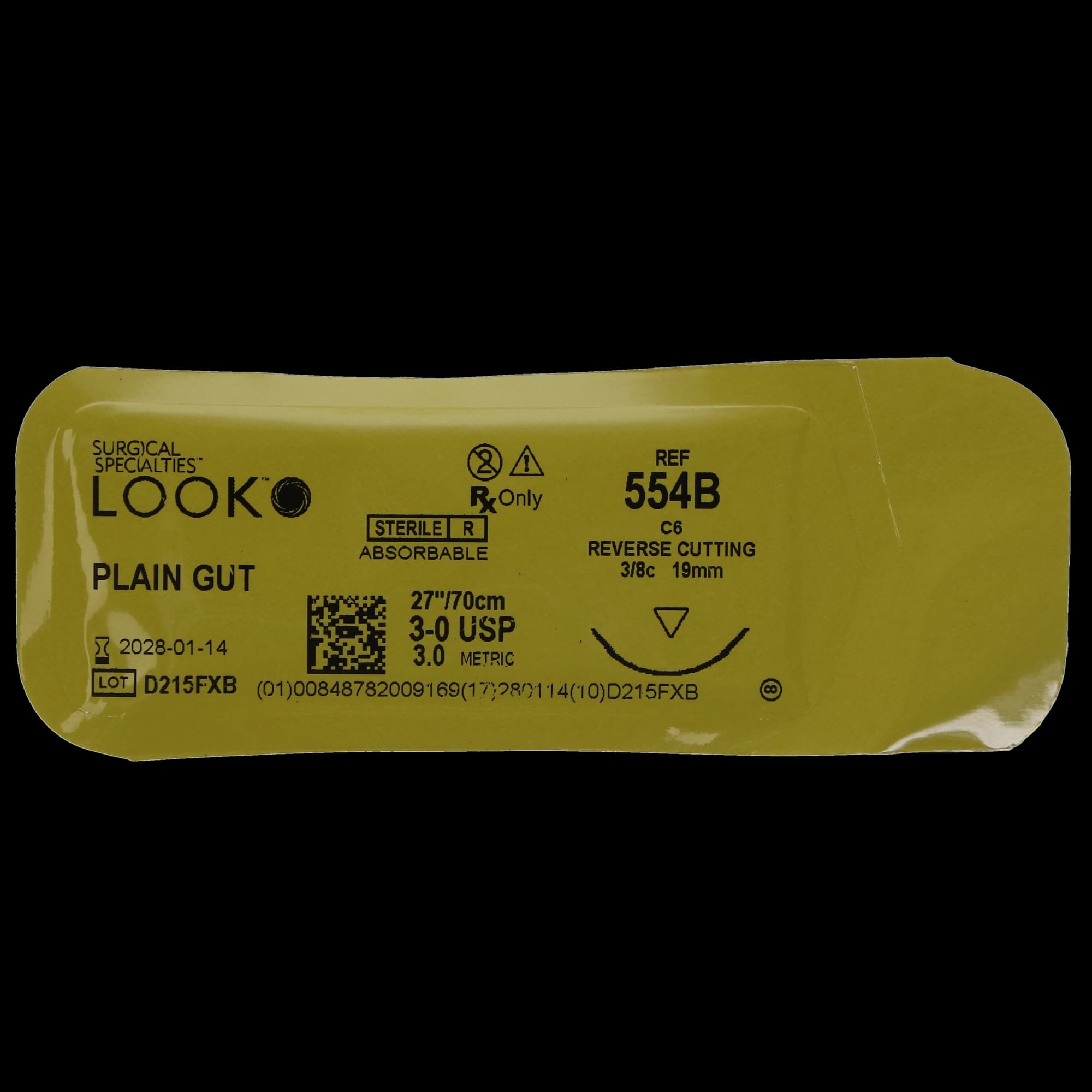 Look Plain Gut Suture, 3-0, 27", C6, 3/8 Circle Reverse Cutting Needle thumbnail 2