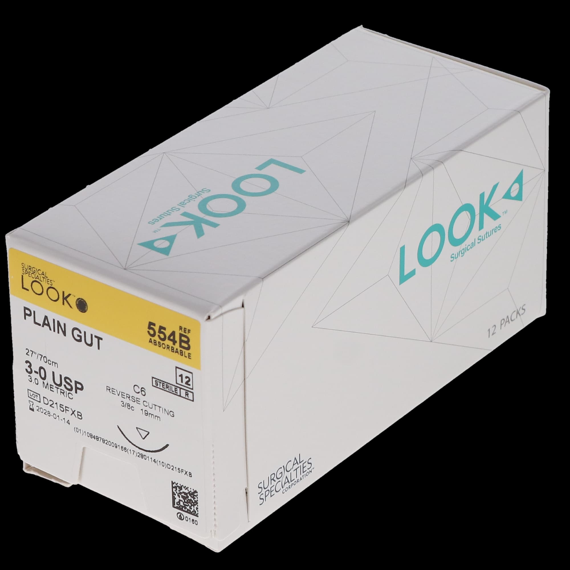 Look Plain Gut Suture, 3-0, 27", C6, 3/8 Circle Reverse Cutting Needle thumbnail 3