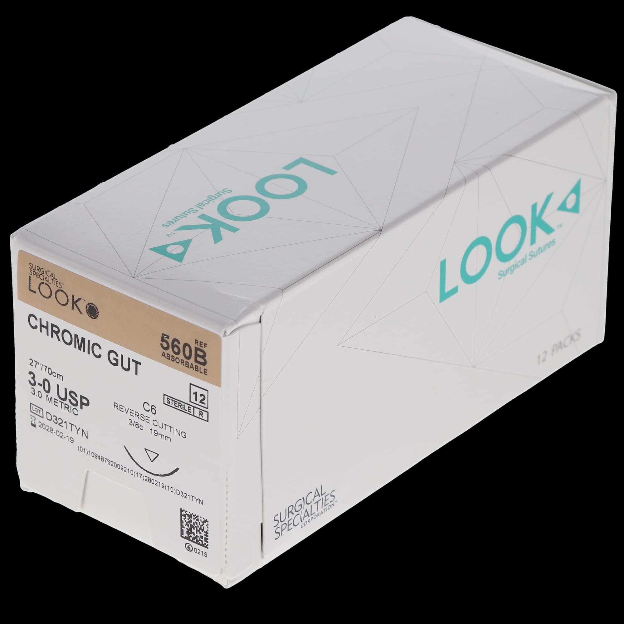 Look Sutures Chromic Gut, 3-0, 27", C6, 3/8 Circle Reverse Cutting, 12/Bx thumbnail 3