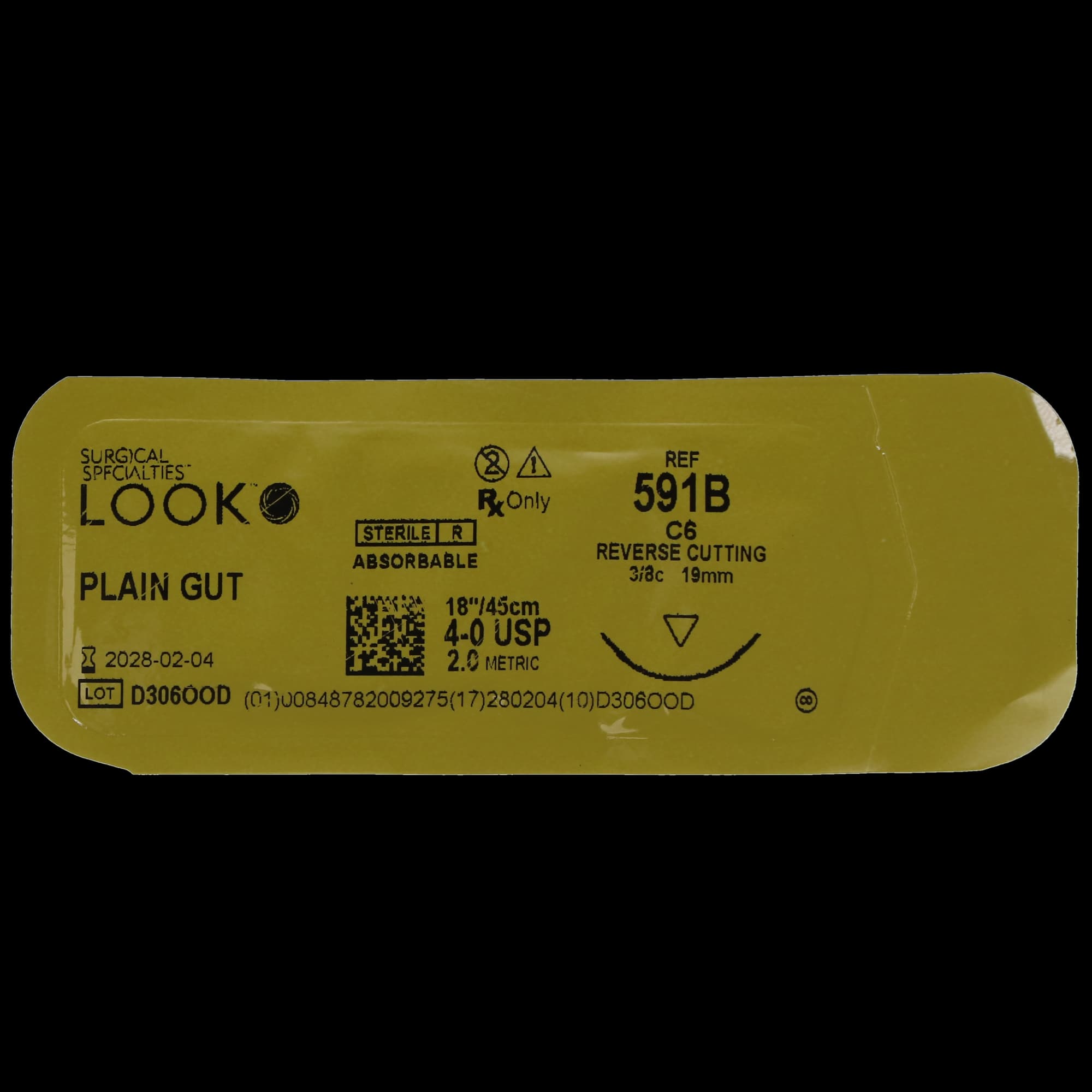 Look Plain Gut Suture, 4-0, 18", C6 3/8 Circle Reverse Cutting 19mm Needle thumbnail 2