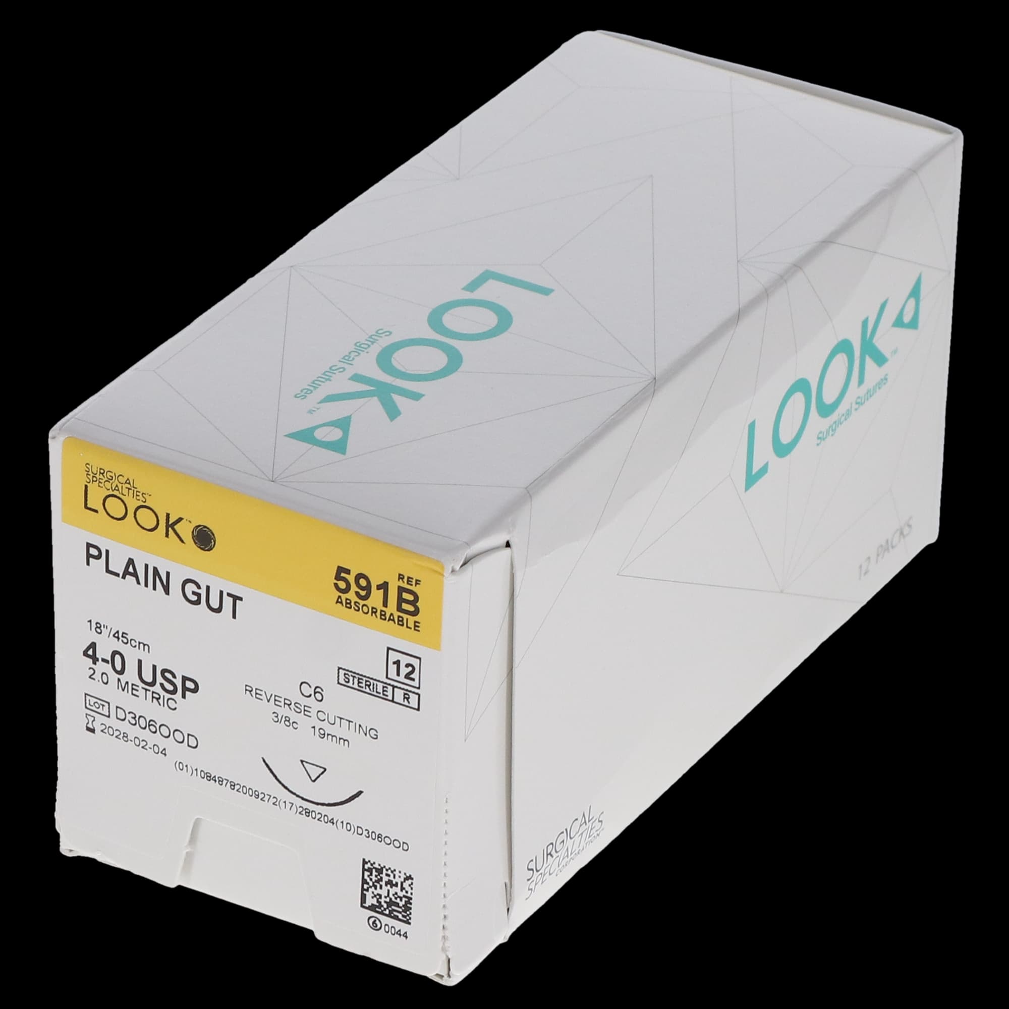 Look Plain Gut Suture, 4-0, 18", C6 3/8 Circle Reverse Cutting 19mm Needle thumbnail 3