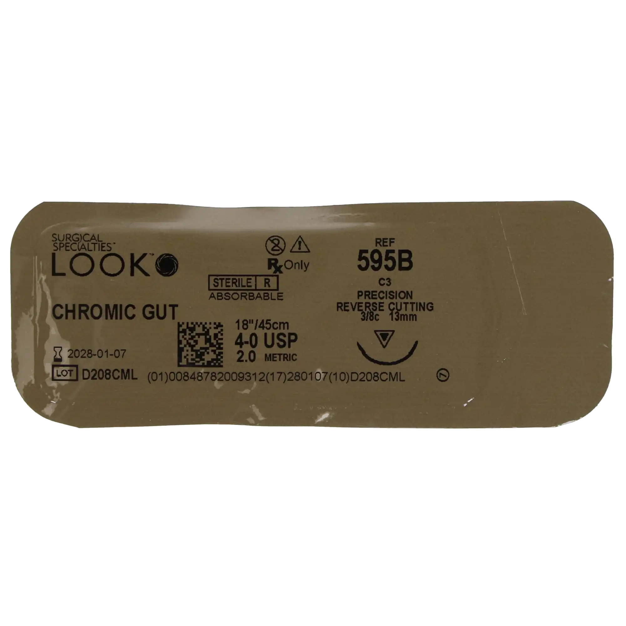 Look Chromic Gut Suture, 4-0, 18", C3 3/8 Circle Precision Reverse Cutting 13mm Needle thumbnail 2