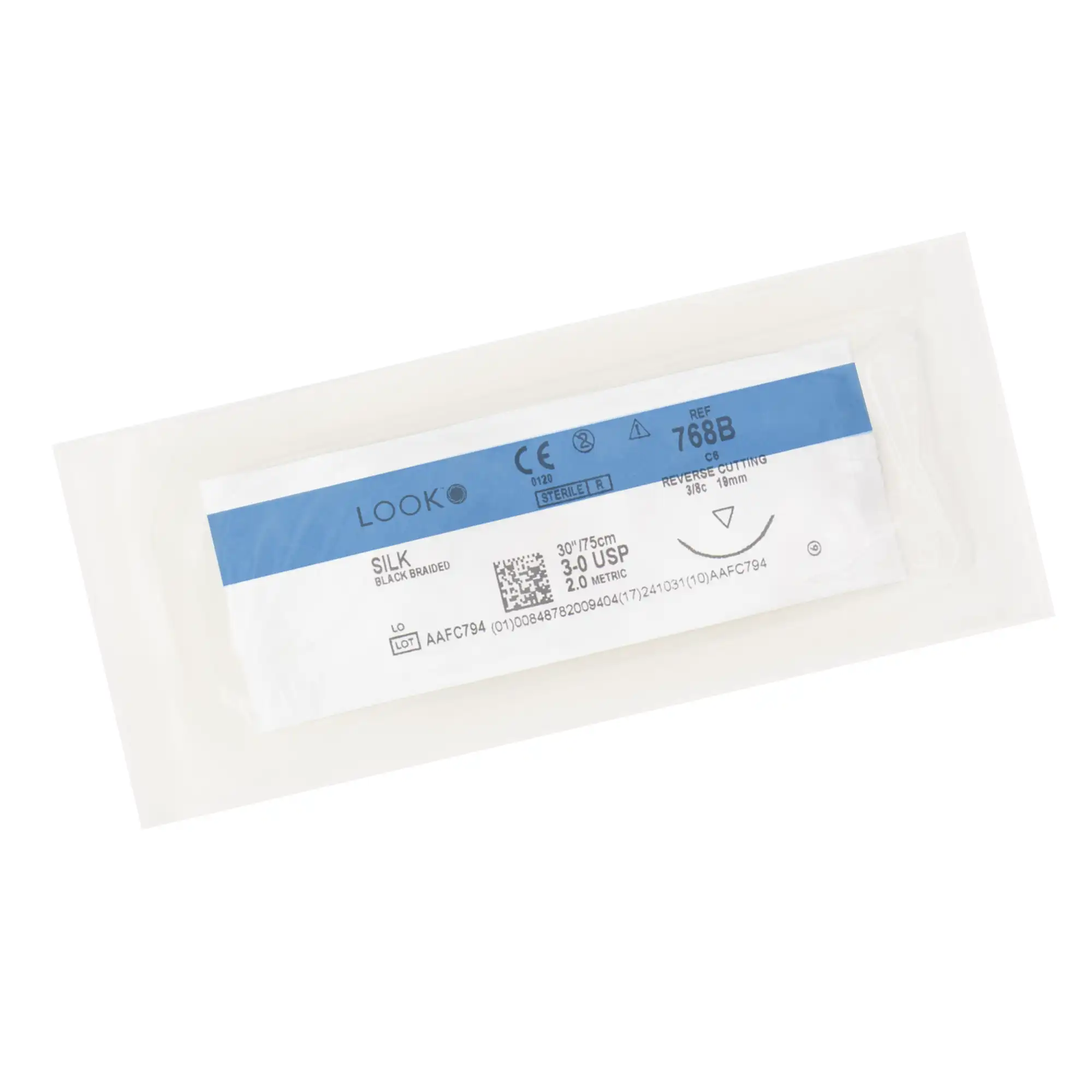 Look Sutures - Silk, 3-0, Black, 30", C6, 3/8 Circle Reverse Cutting, 12/Bx - Look Sutures - Silk, 3-0, Black, 30", C6, 3/8 Circle Reverse Cutting - Image 1