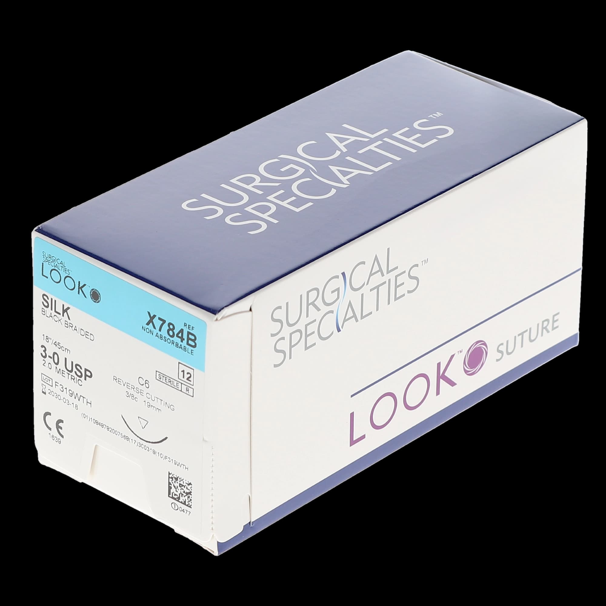 Look Sutures - Silk, 3-0, Black, 18", C6, 3/8 Circle Reverse Cutting 19mm, 12/Bx thumbnail 4
