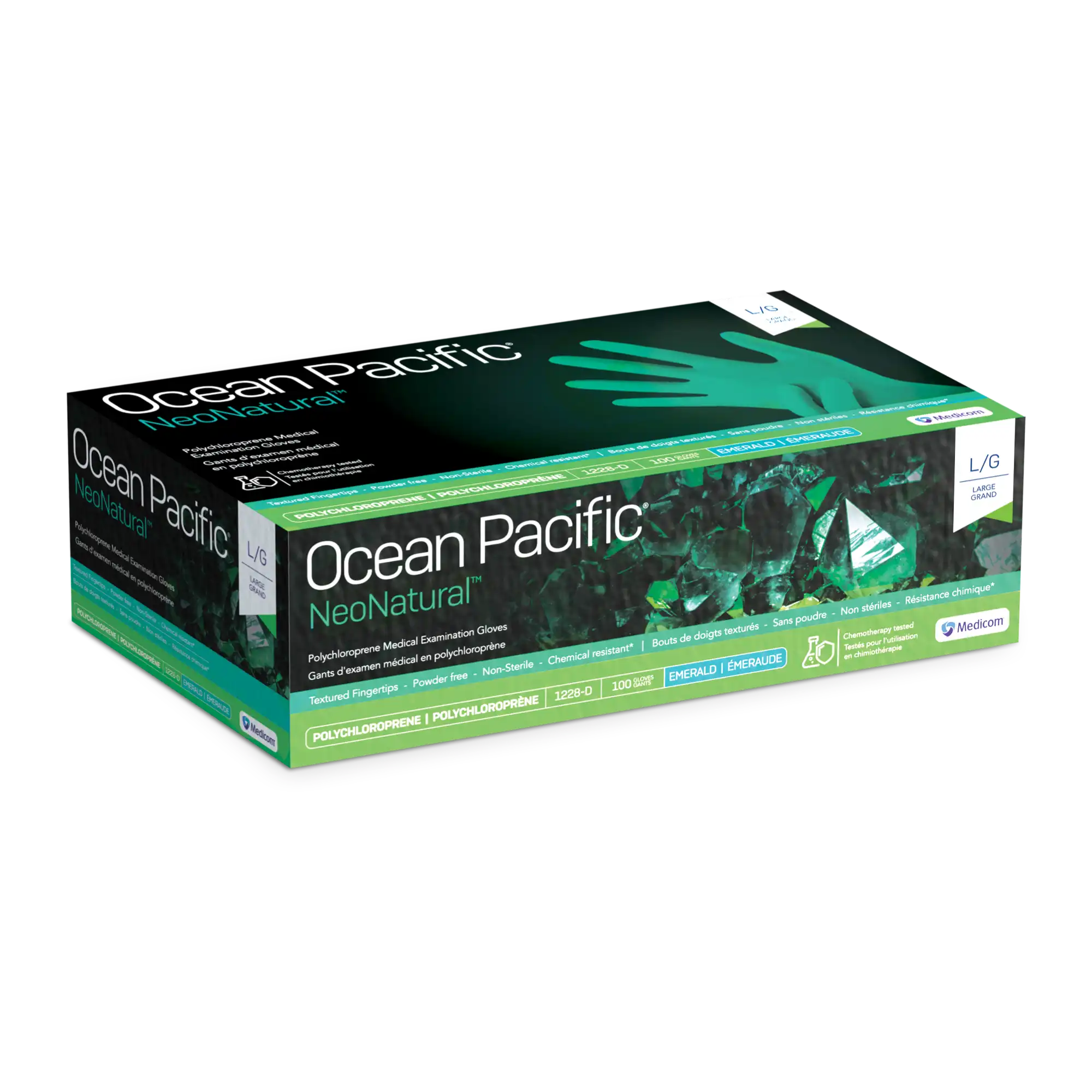 Ocean Pacific® NeoNatural™ Polychloroprene Exam Gloves, Powder Free, Latex Free, Non-Sterile, Large, Emerald Green, 100/Box, 1228-D thumbnail 7